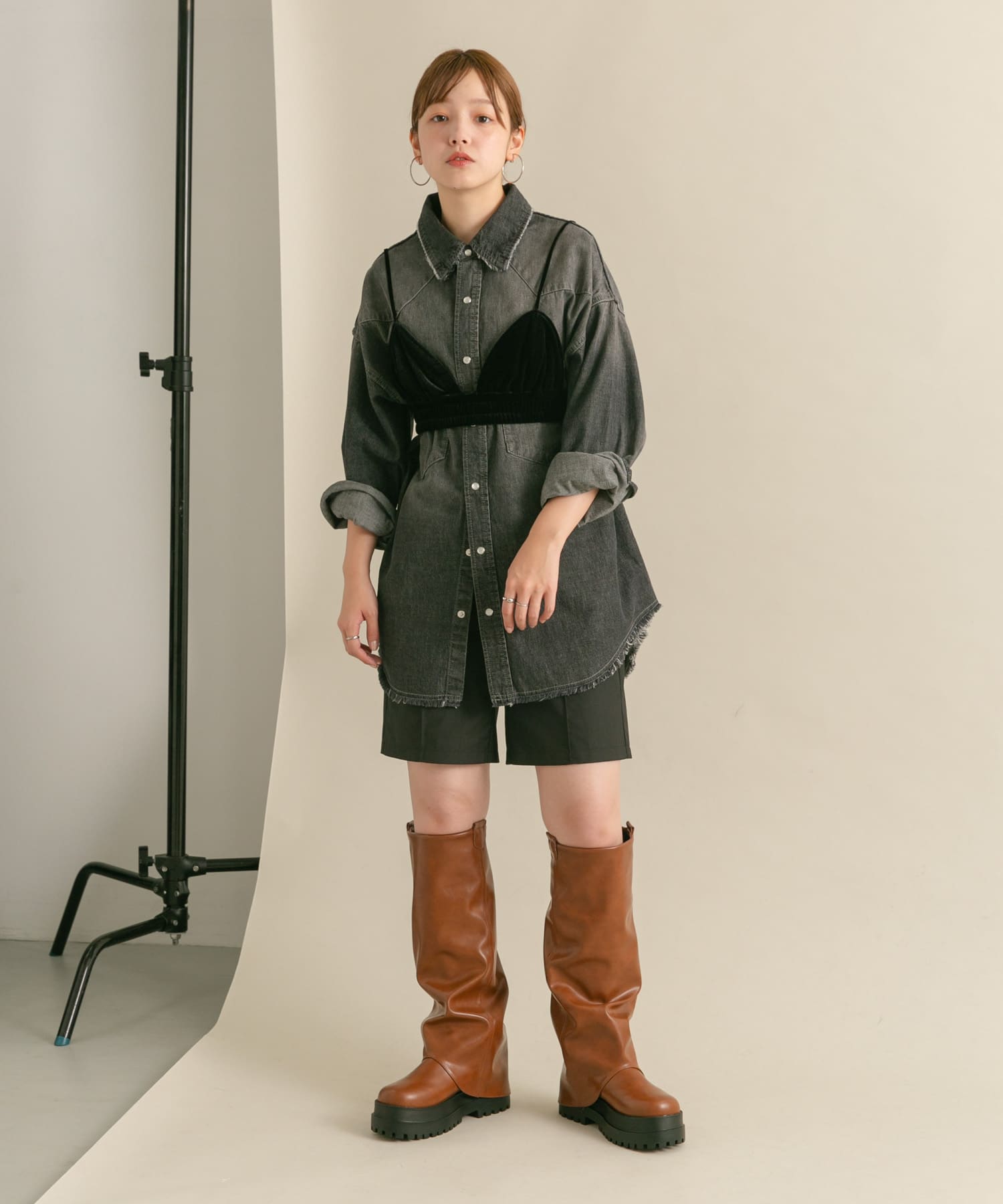 カバーデザインロングブーツ BROWN 36