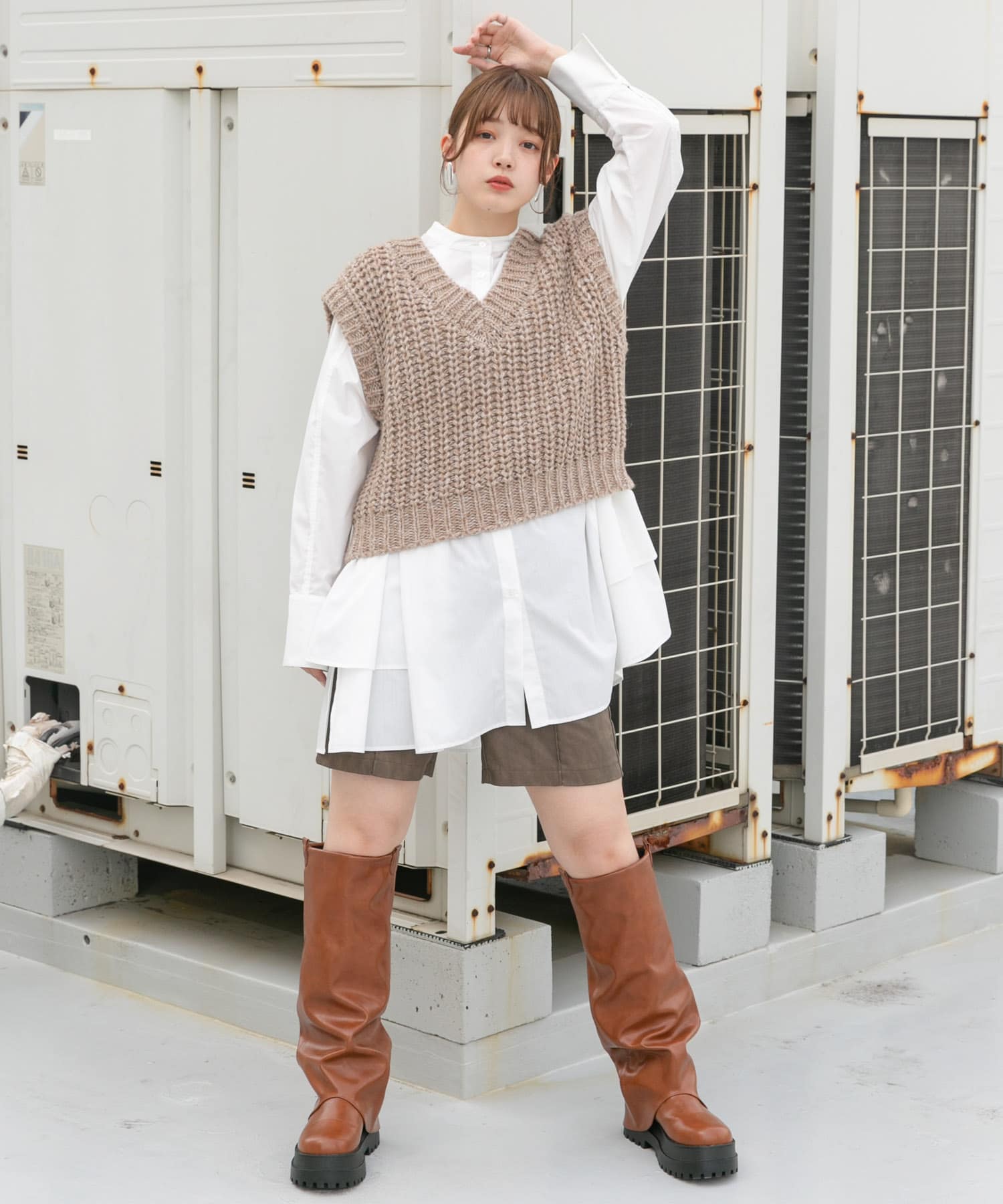 カバーデザインロングブーツ BROWN 37