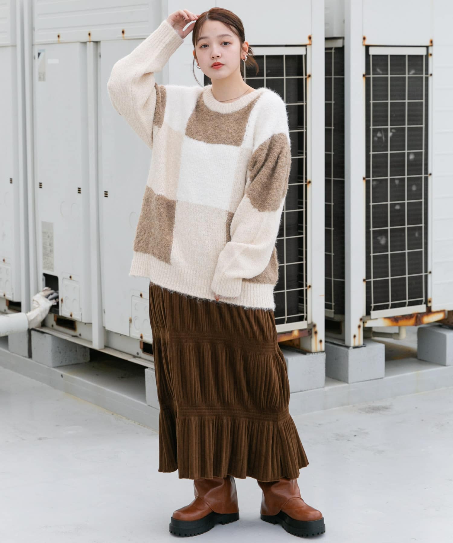 カバーデザインロングブーツ BROWN 37