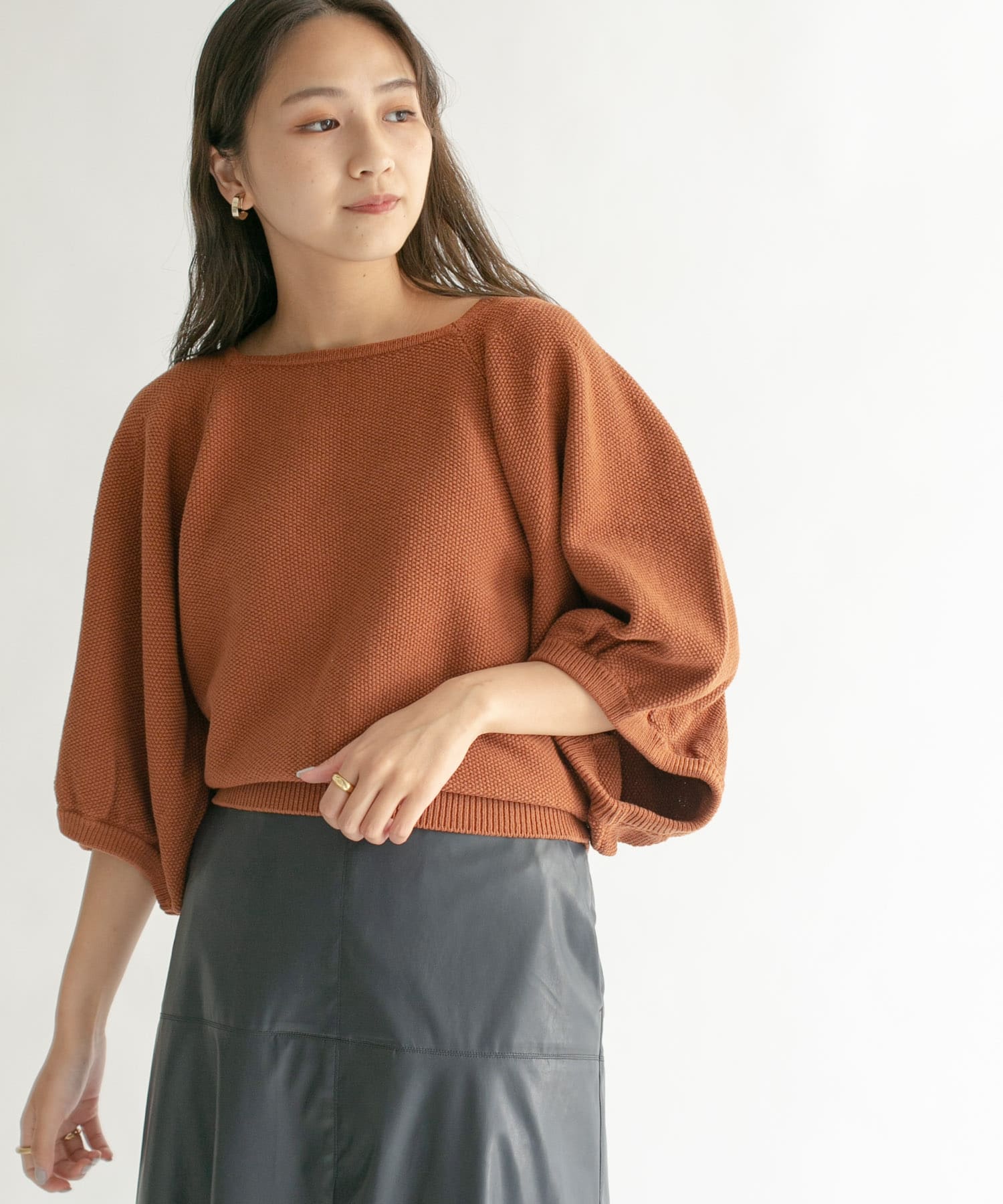 バルーンスリーブニット BROWN one