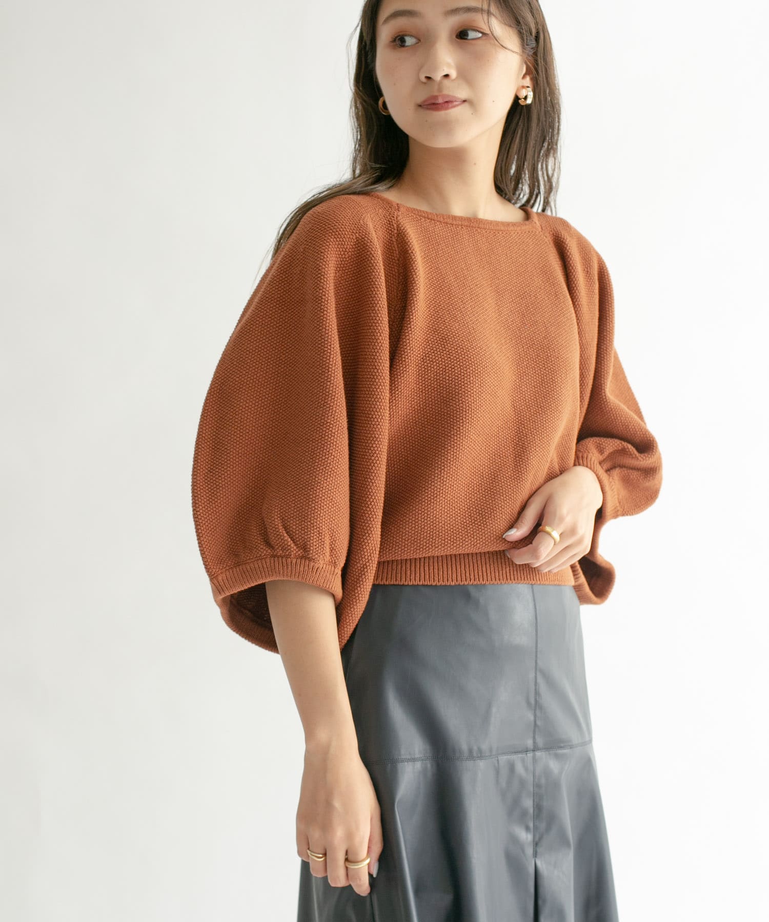 バルーンスリーブニット BROWN one