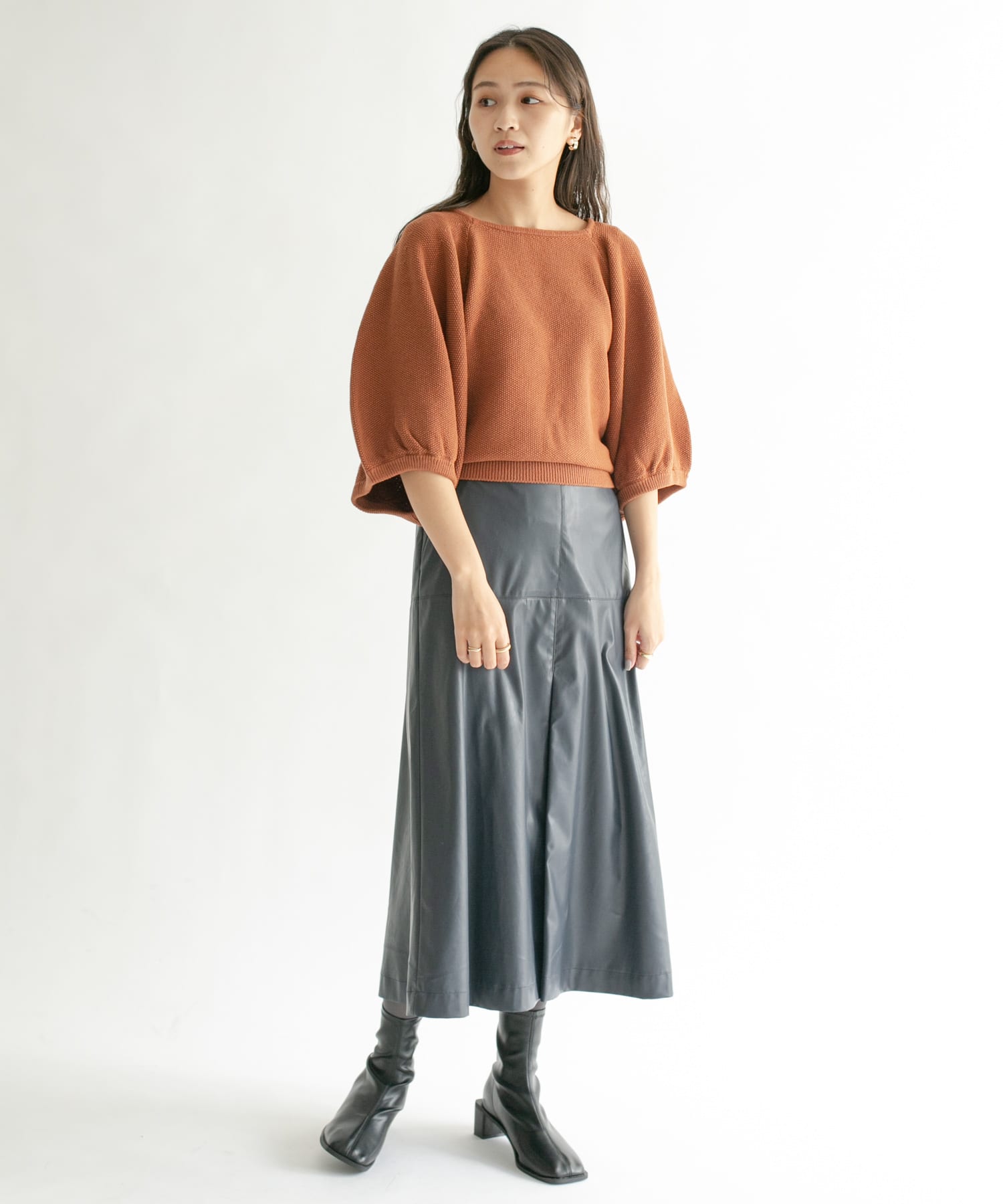 バルーンスリーブニット BROWN one