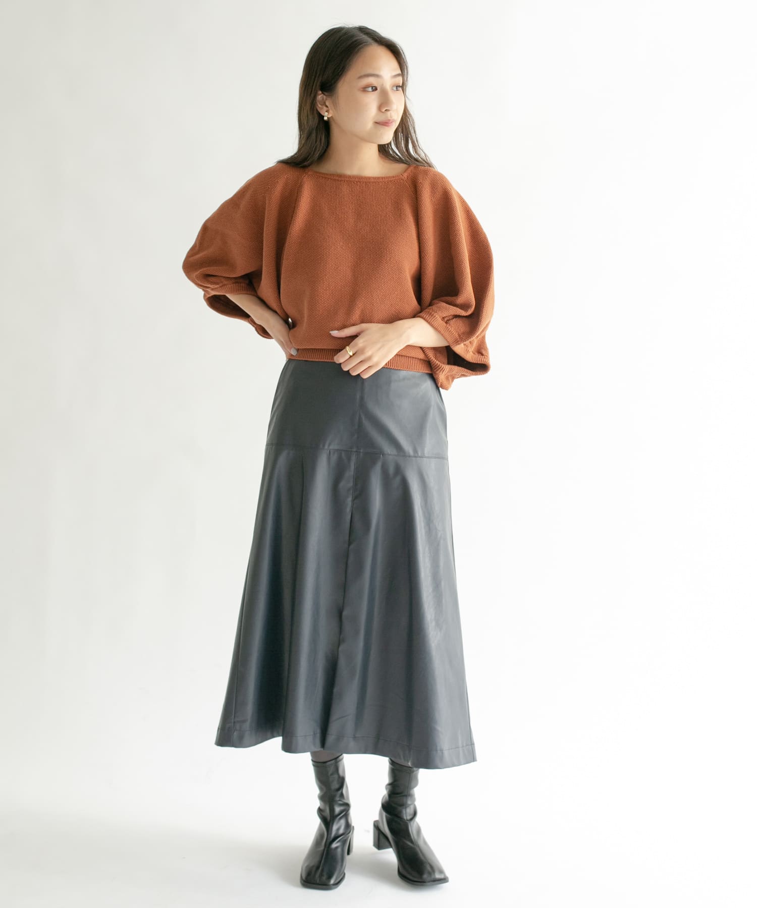 バルーンスリーブニット BROWN one