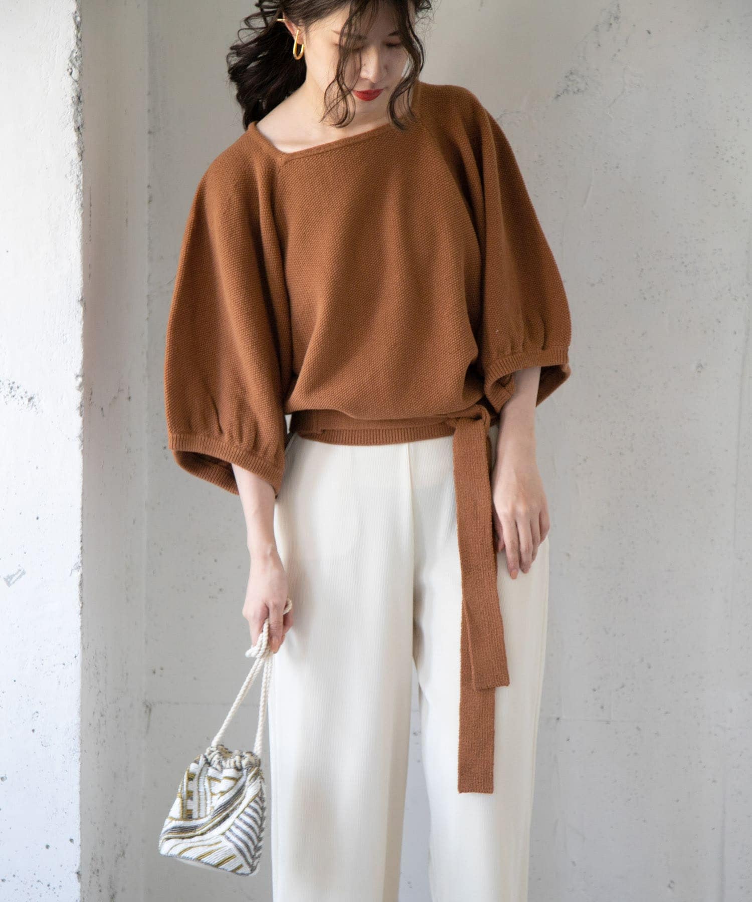 バルーンスリーブニット BROWN one