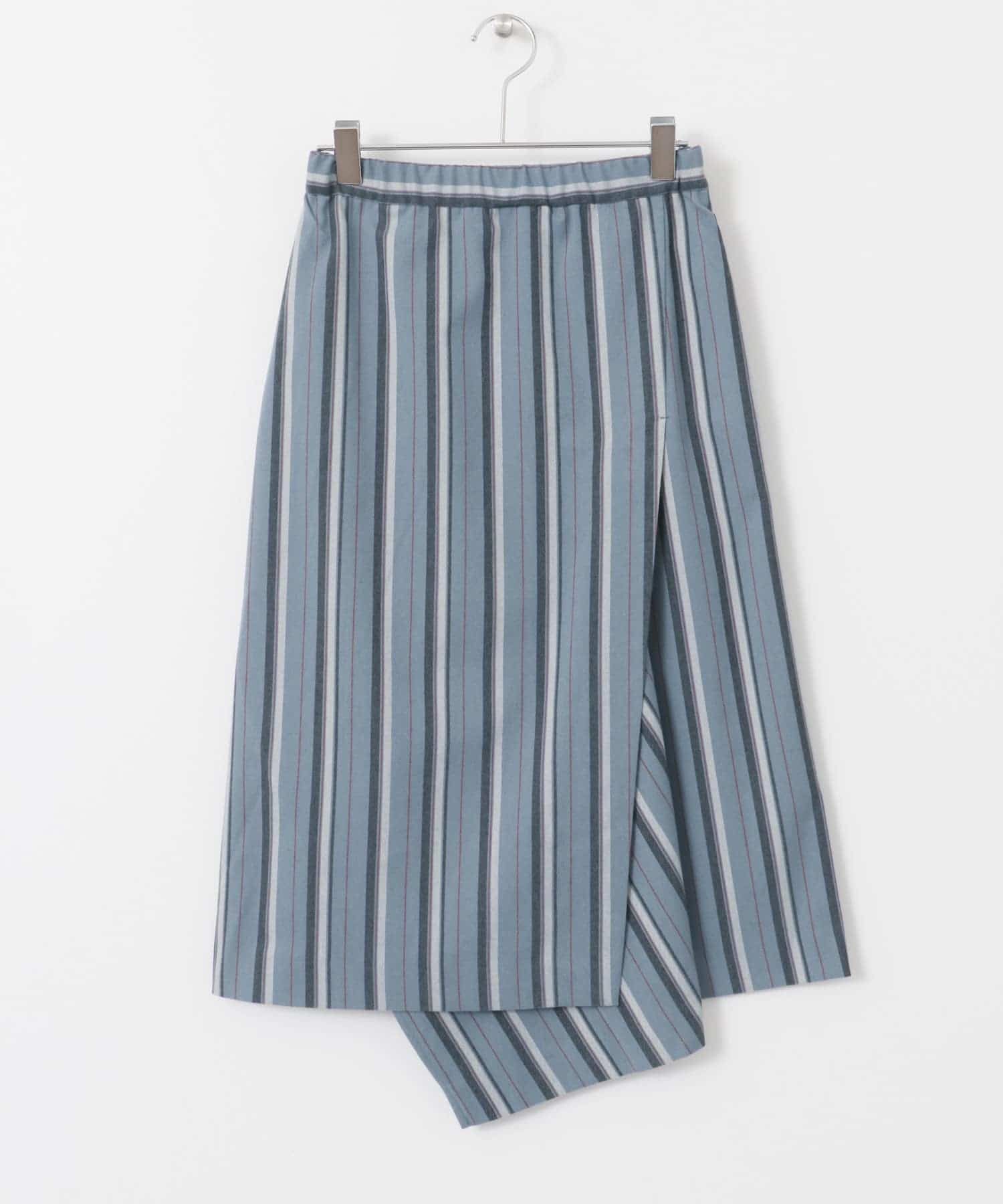 アシンメトリーヘムストライプスカート∴ BLUE/BLACK one
