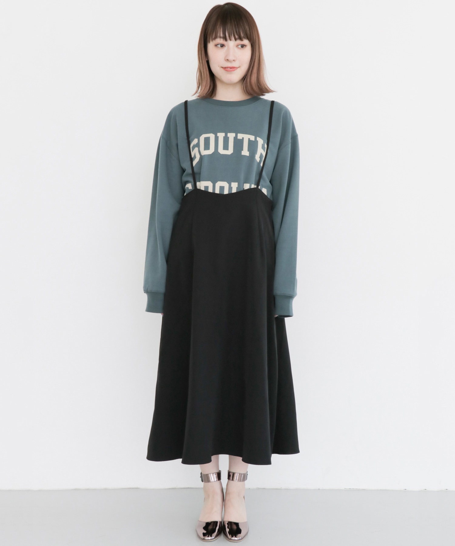 サスペンダーフレアスカート∴ BLACK one