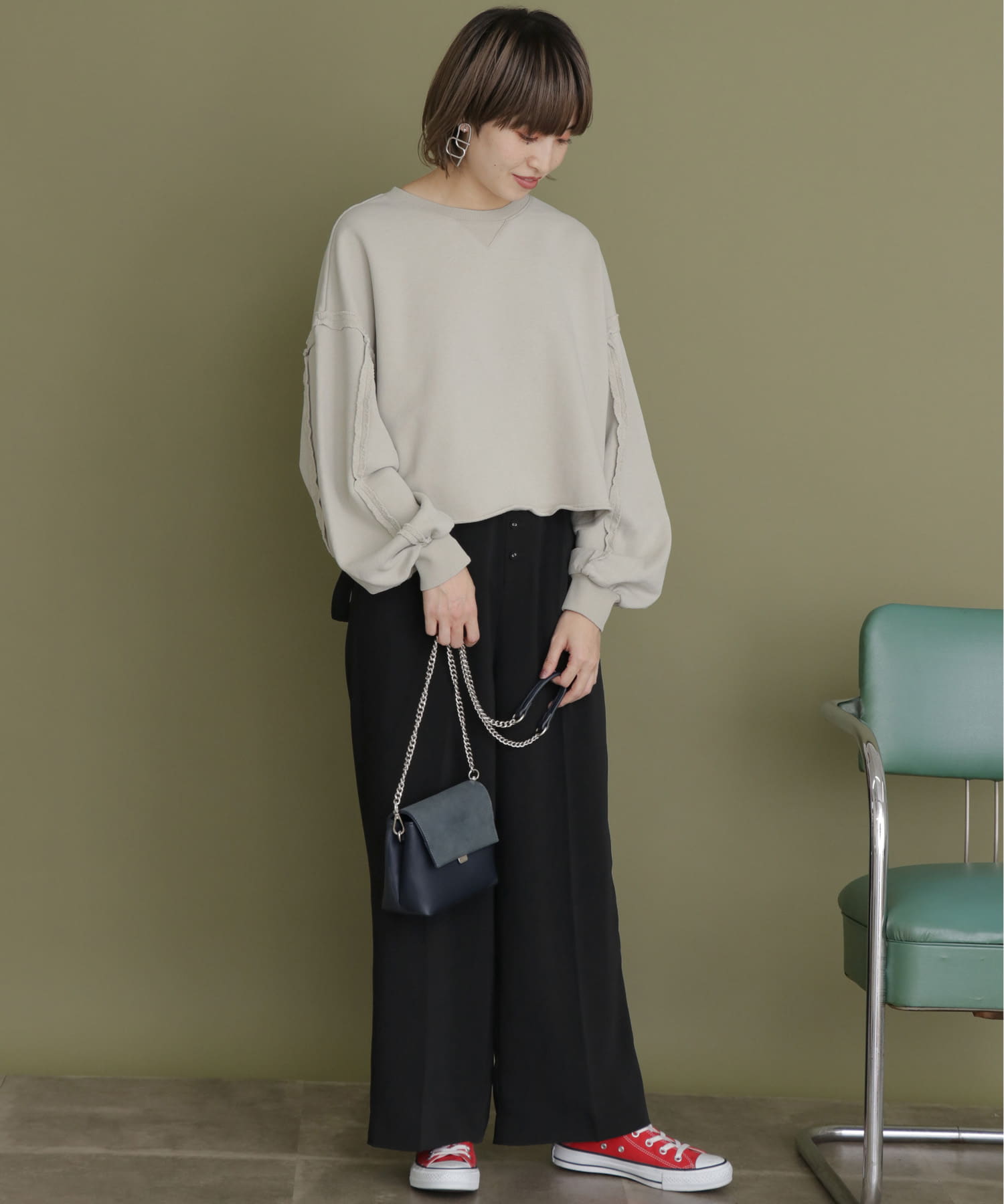 フロントボタンサスペンダー付きパンツ BLACK one