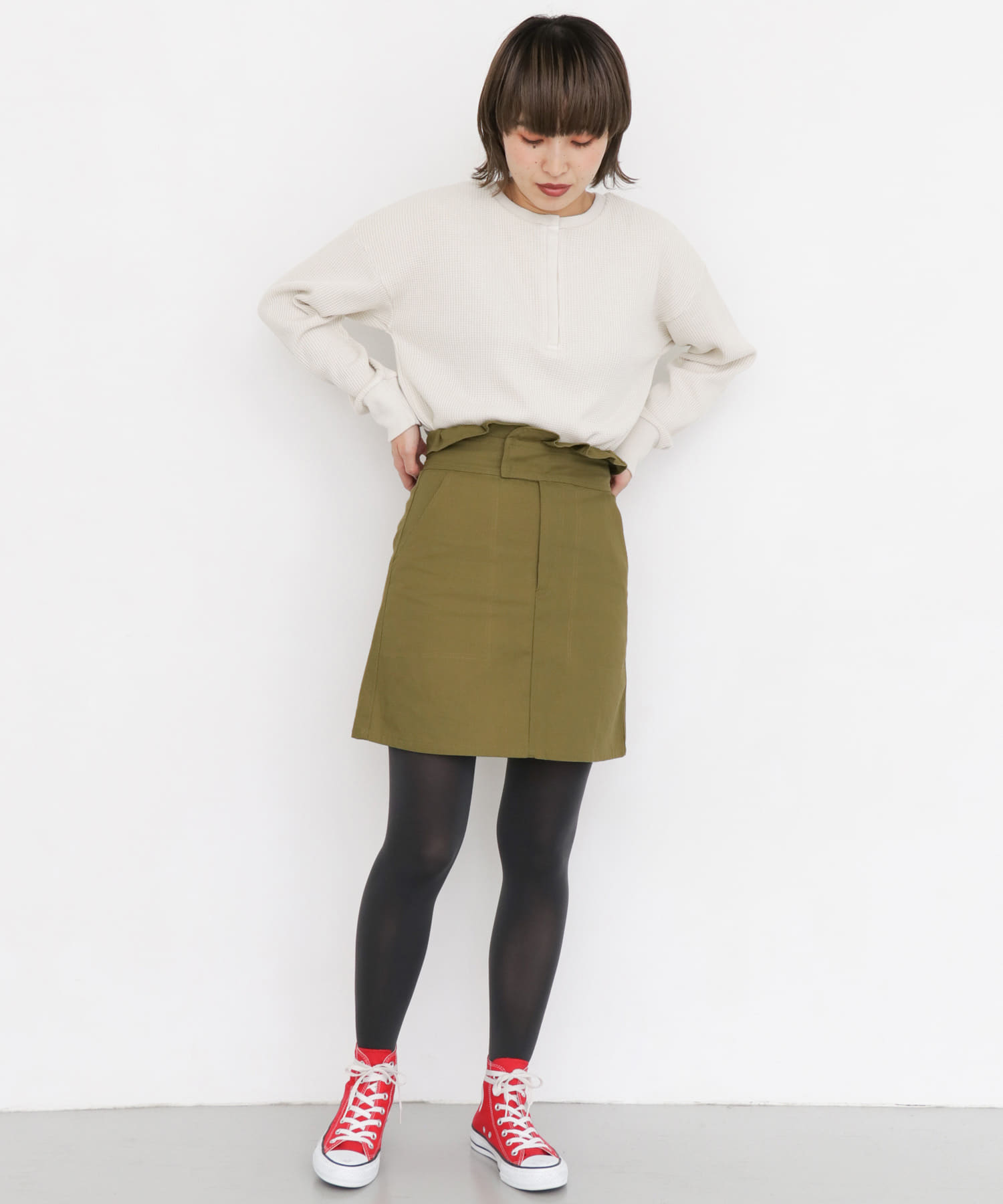 ウエストフリルミニスカート Y.KHAKI one