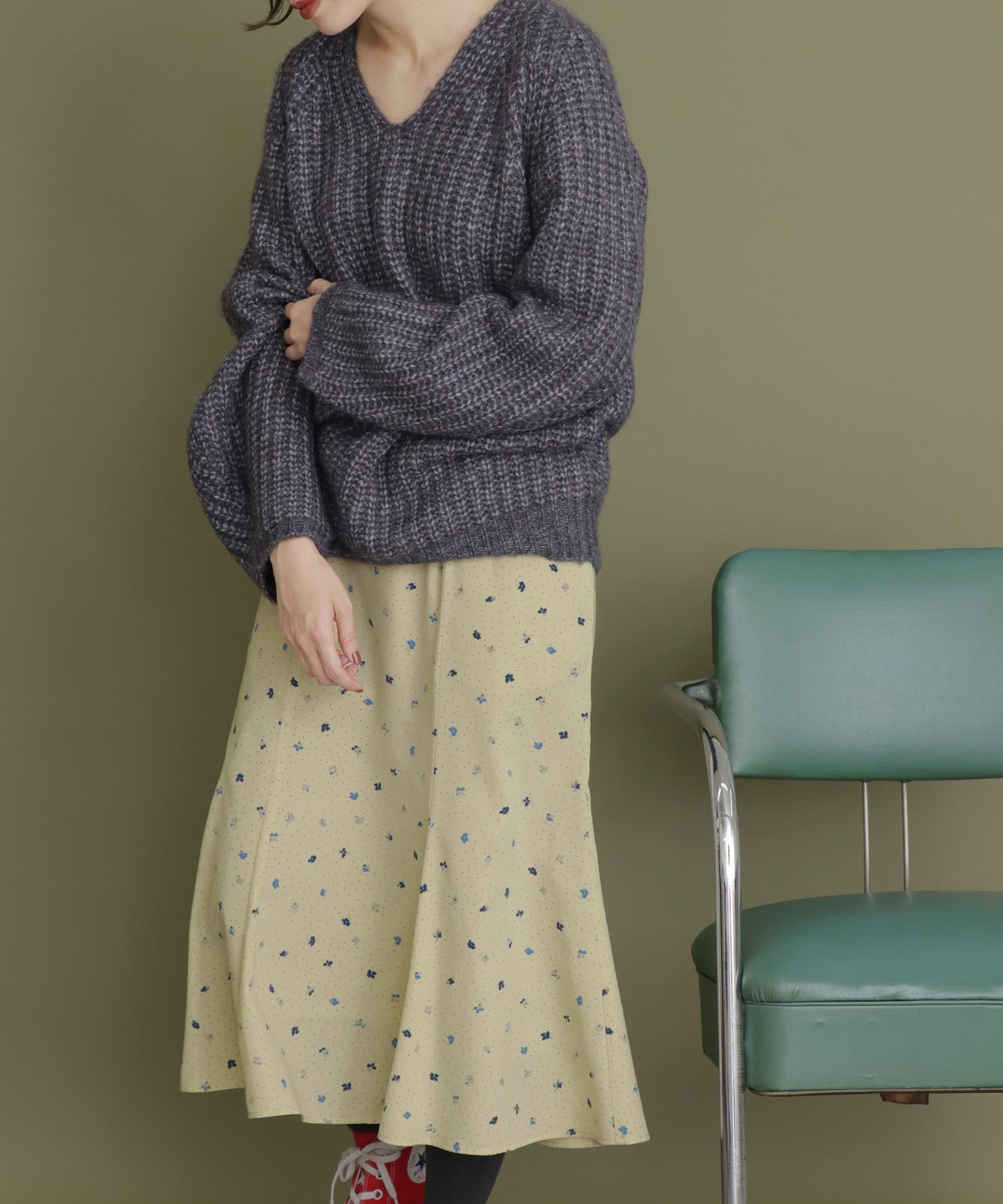 ドット×フラワーマーメイドスカート BEIGE one