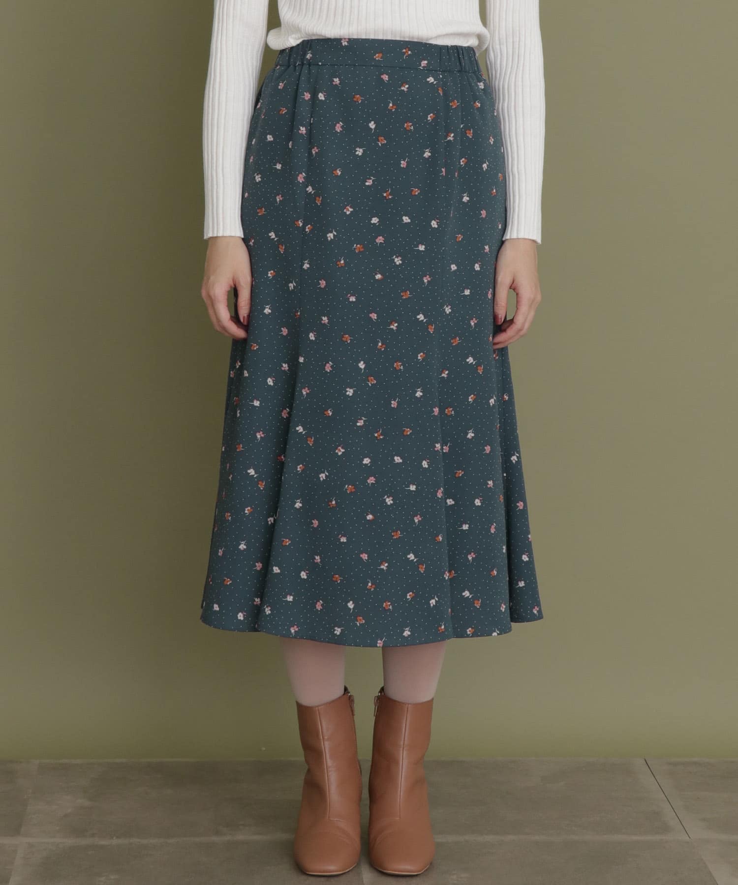 ドット×フラワーマーメイドスカート NAVY one