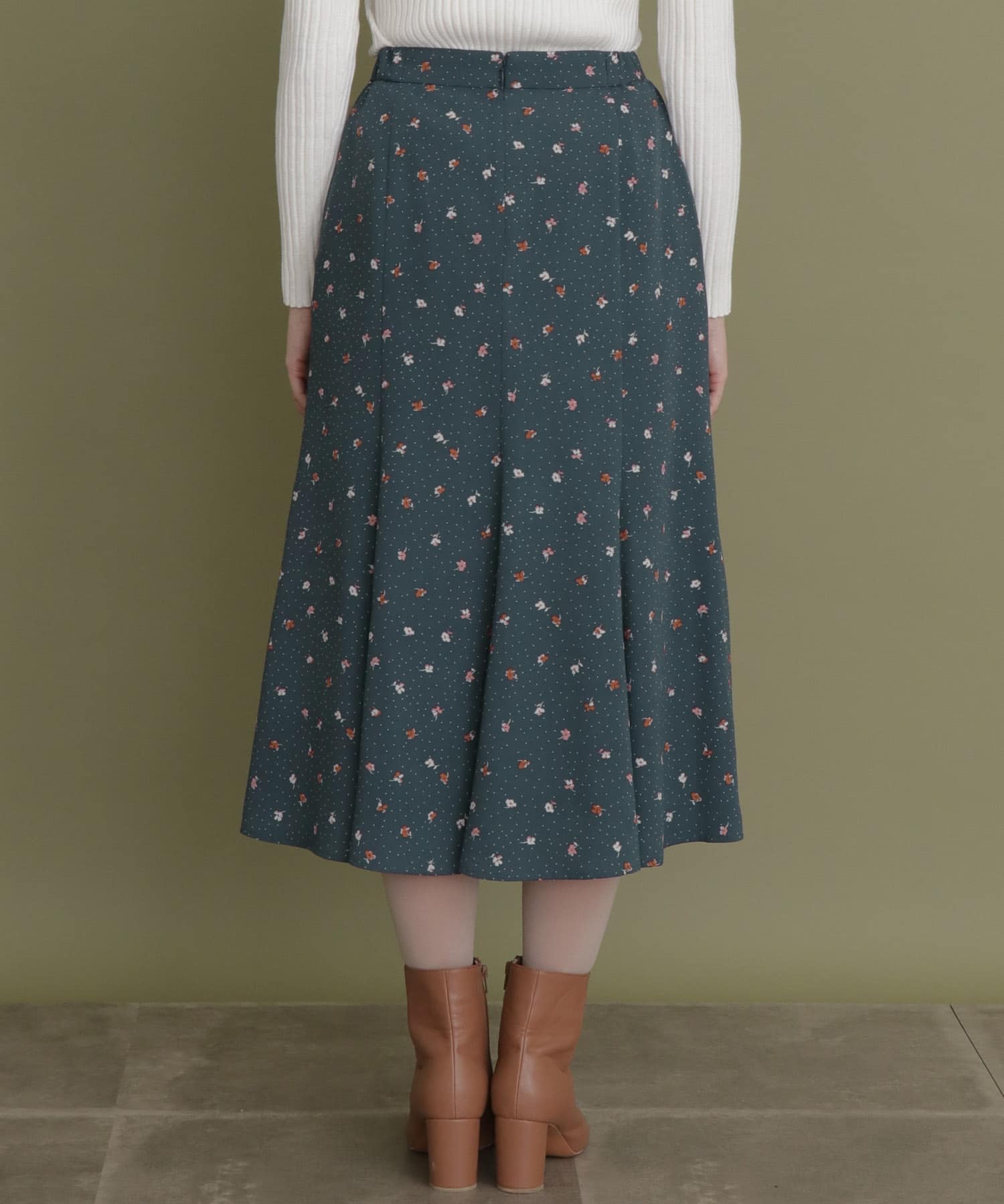ドット×フラワーマーメイドスカート NAVY one