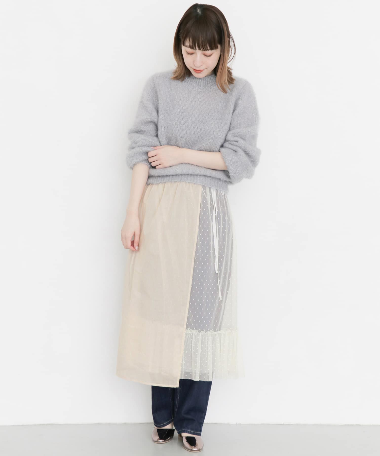 レイヤードシアー巻きスカート∴ IVORY one