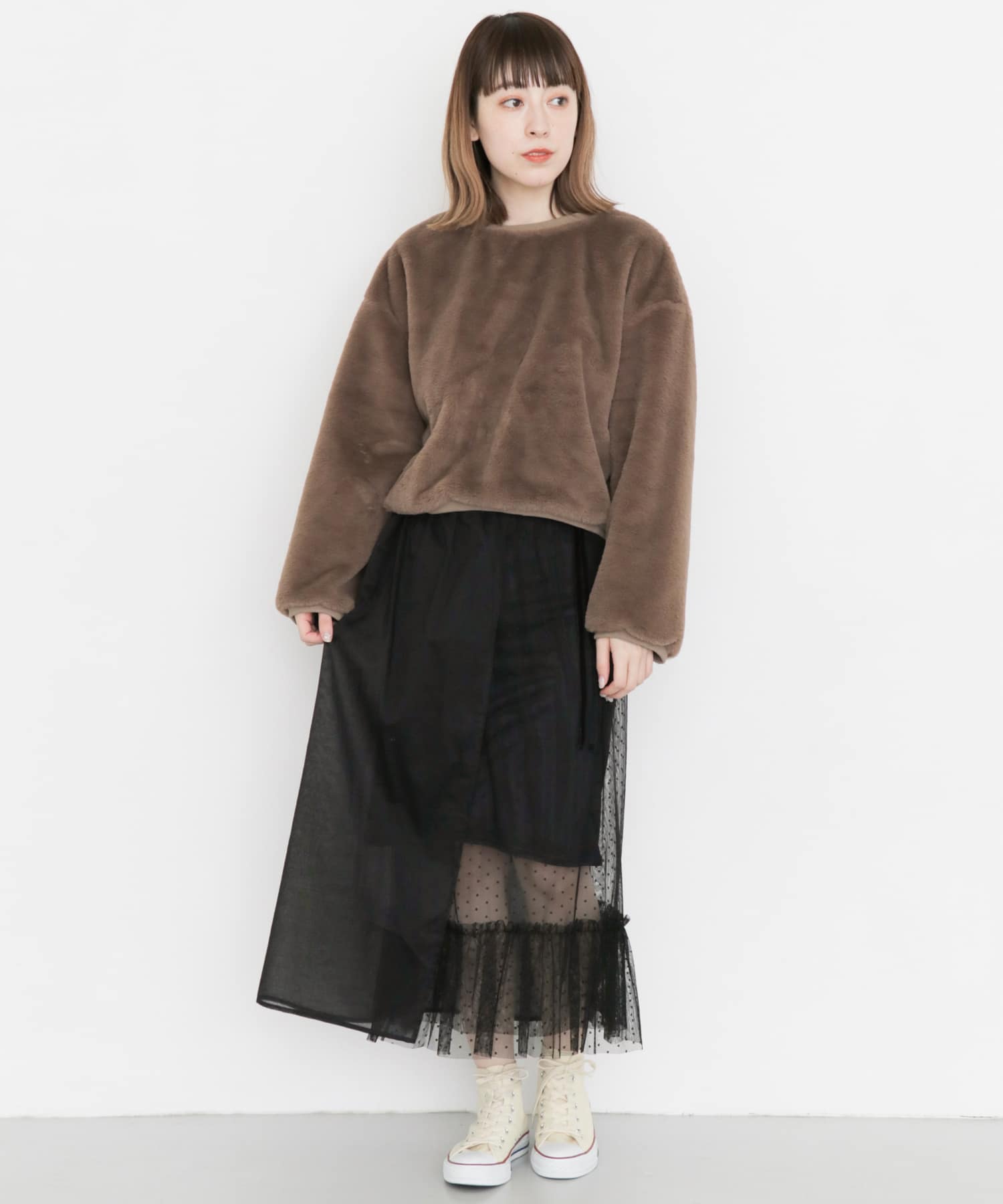レイヤードシアー巻きスカート∴ BLACK one
