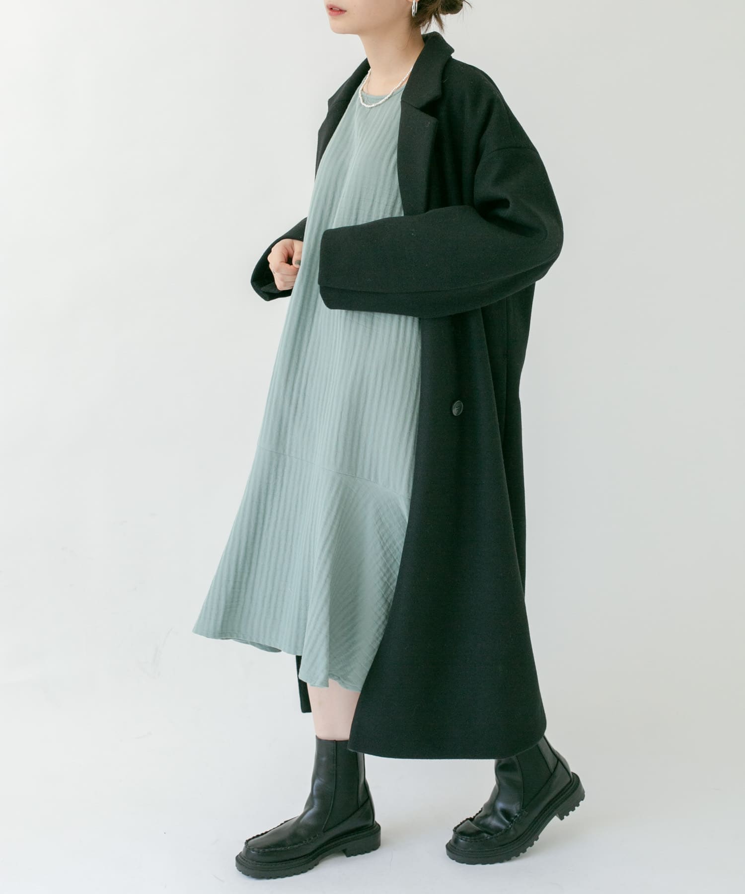 ガーゼペプラムワンピース BLUE GREEN one