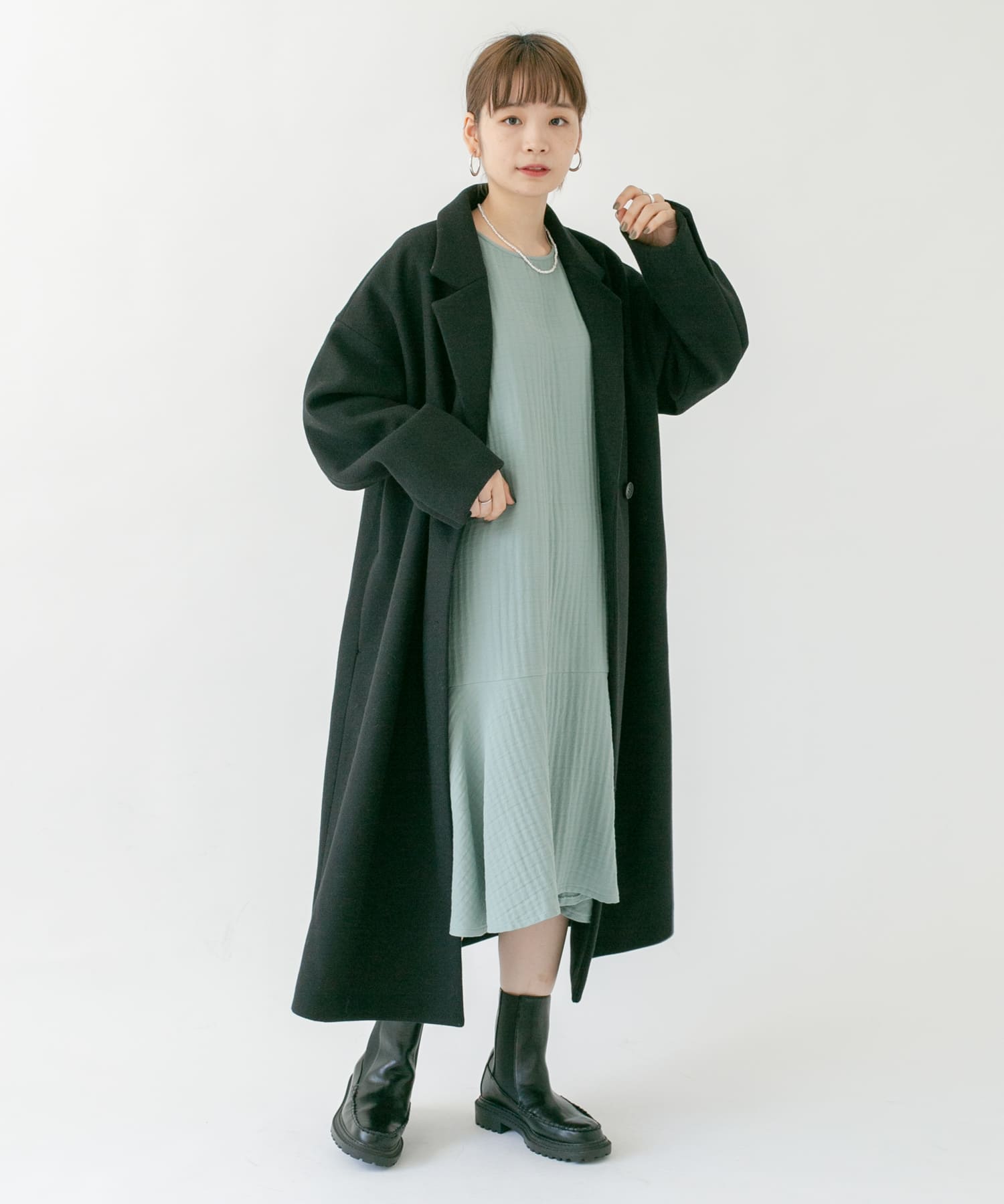 ガーゼペプラムワンピース BLUE GREEN one