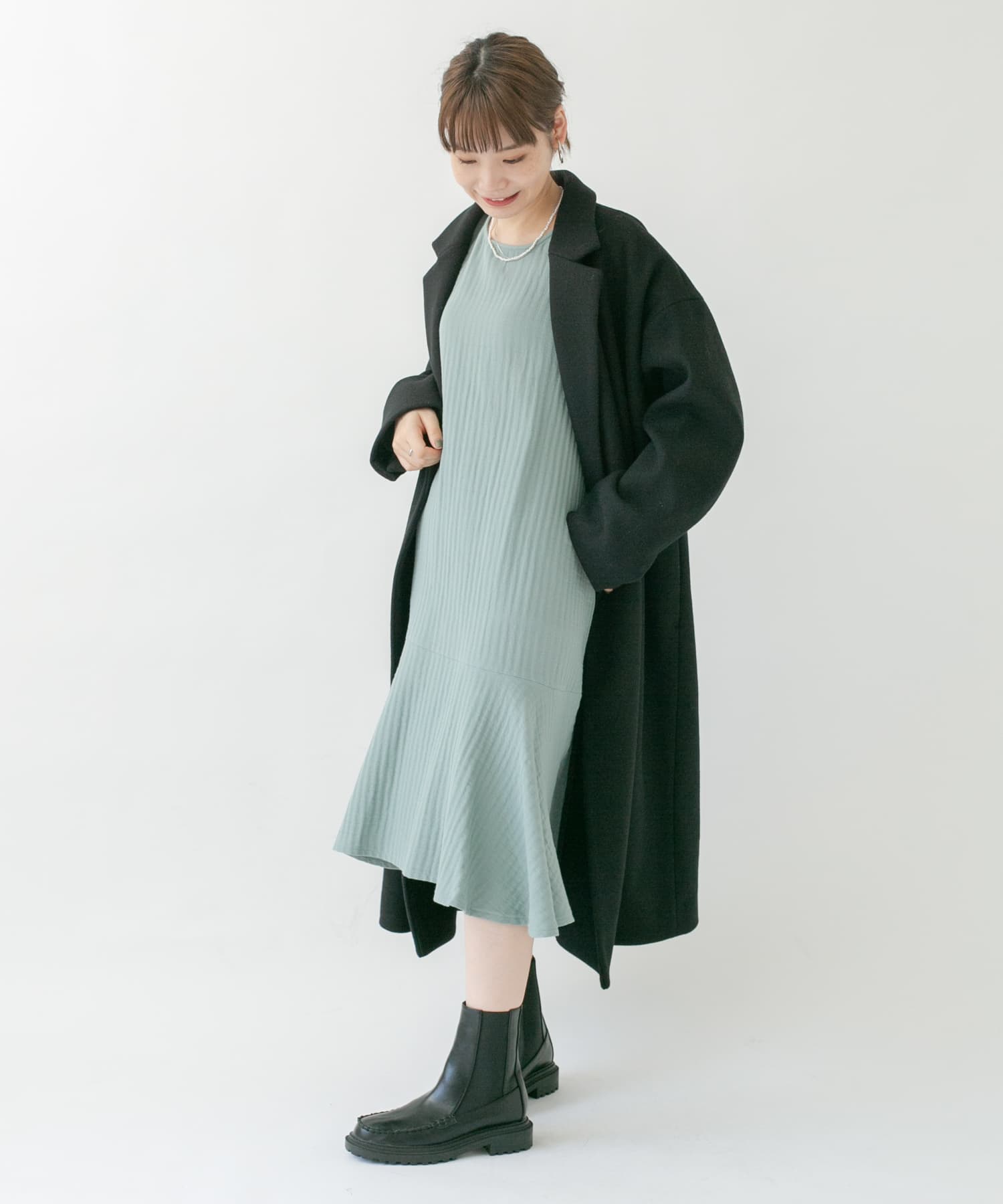 ガーゼペプラムワンピース BLUE GREEN one