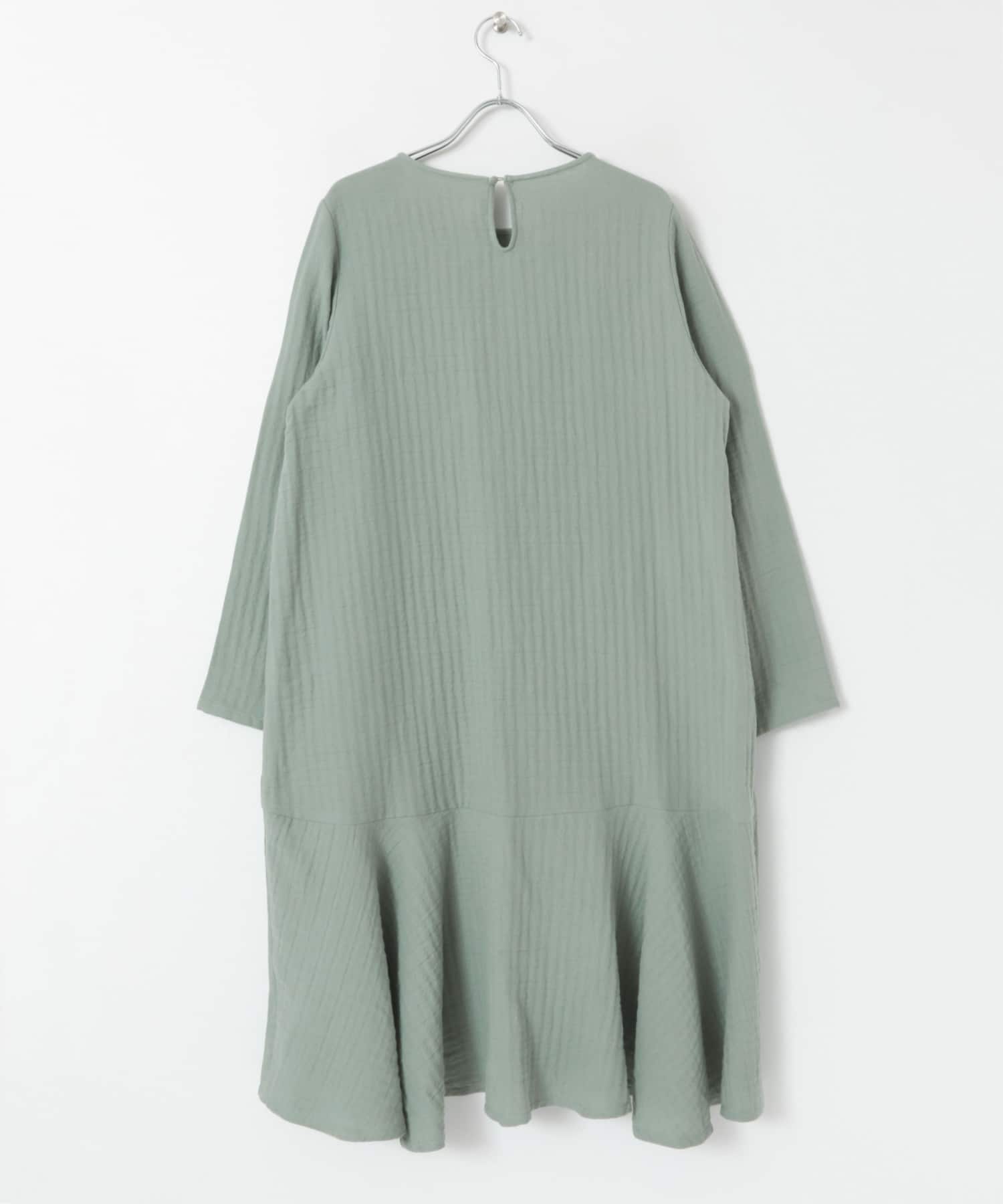 ガーゼペプラムワンピース BLUE GREEN one