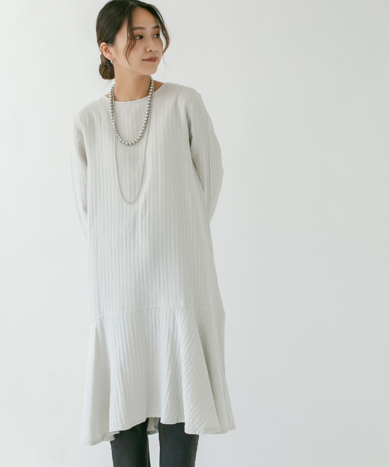 ガーゼペプラムワンピース GRAY one