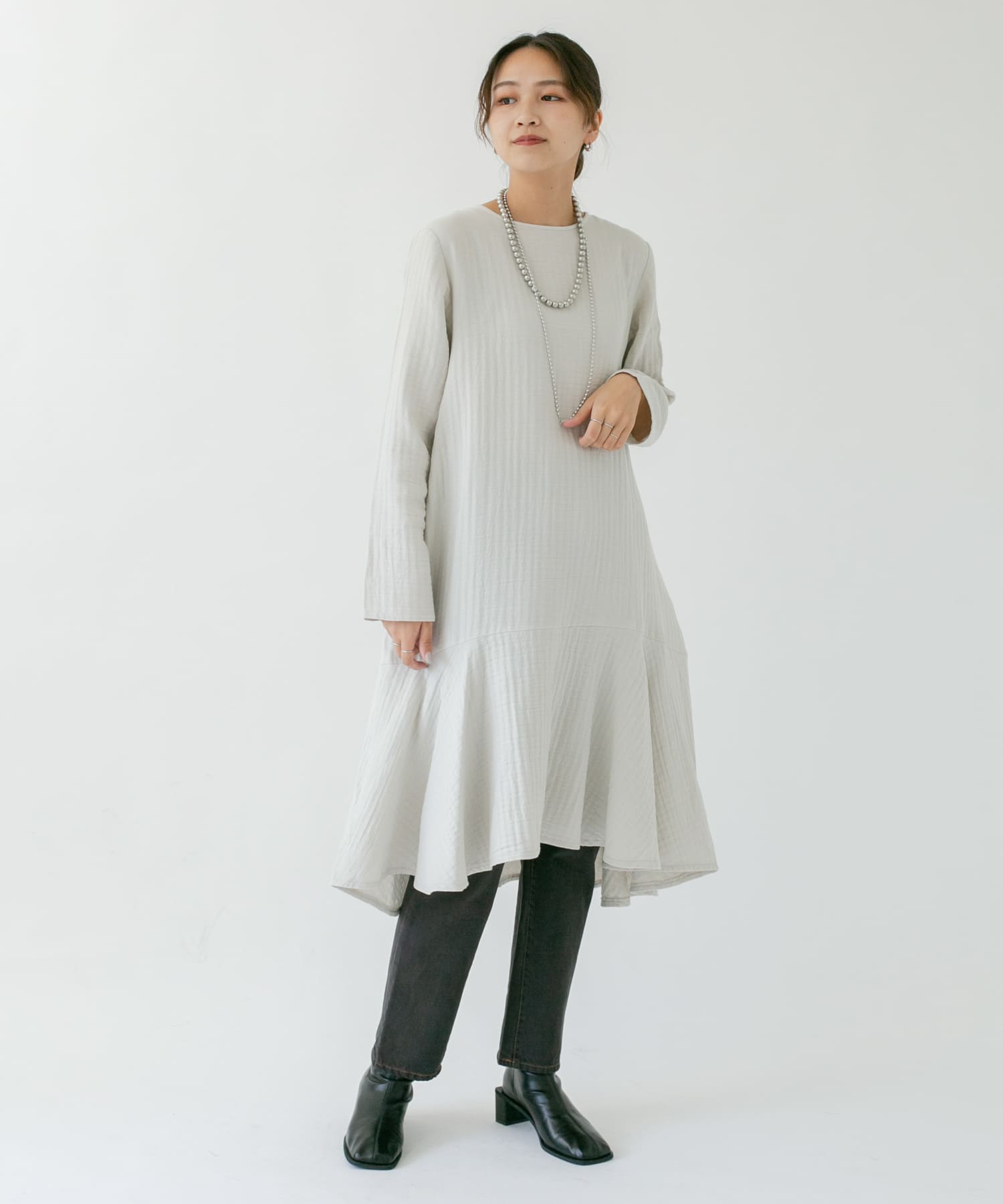 ガーゼペプラムワンピース GRAY one