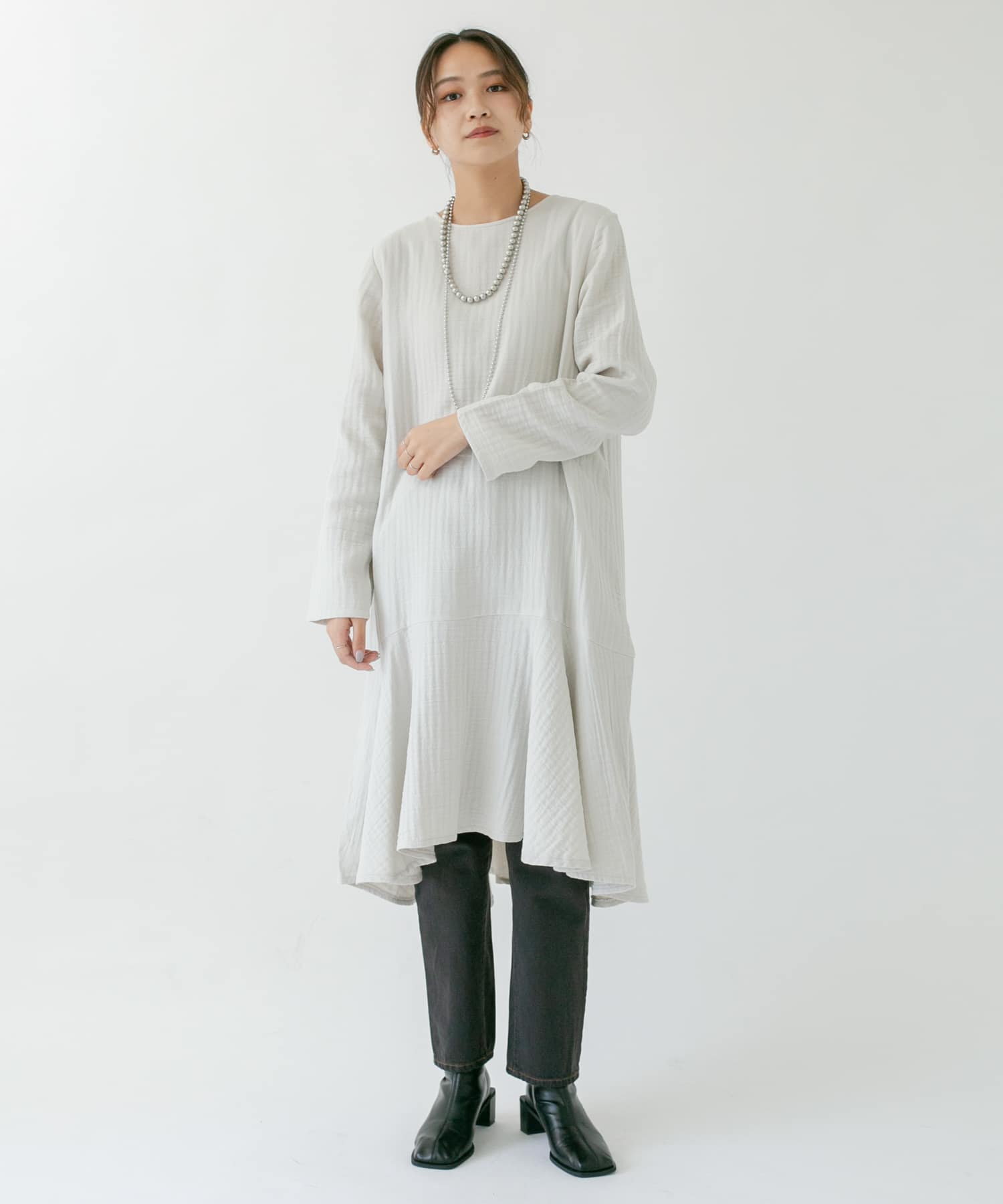 ガーゼペプラムワンピース GRAY one