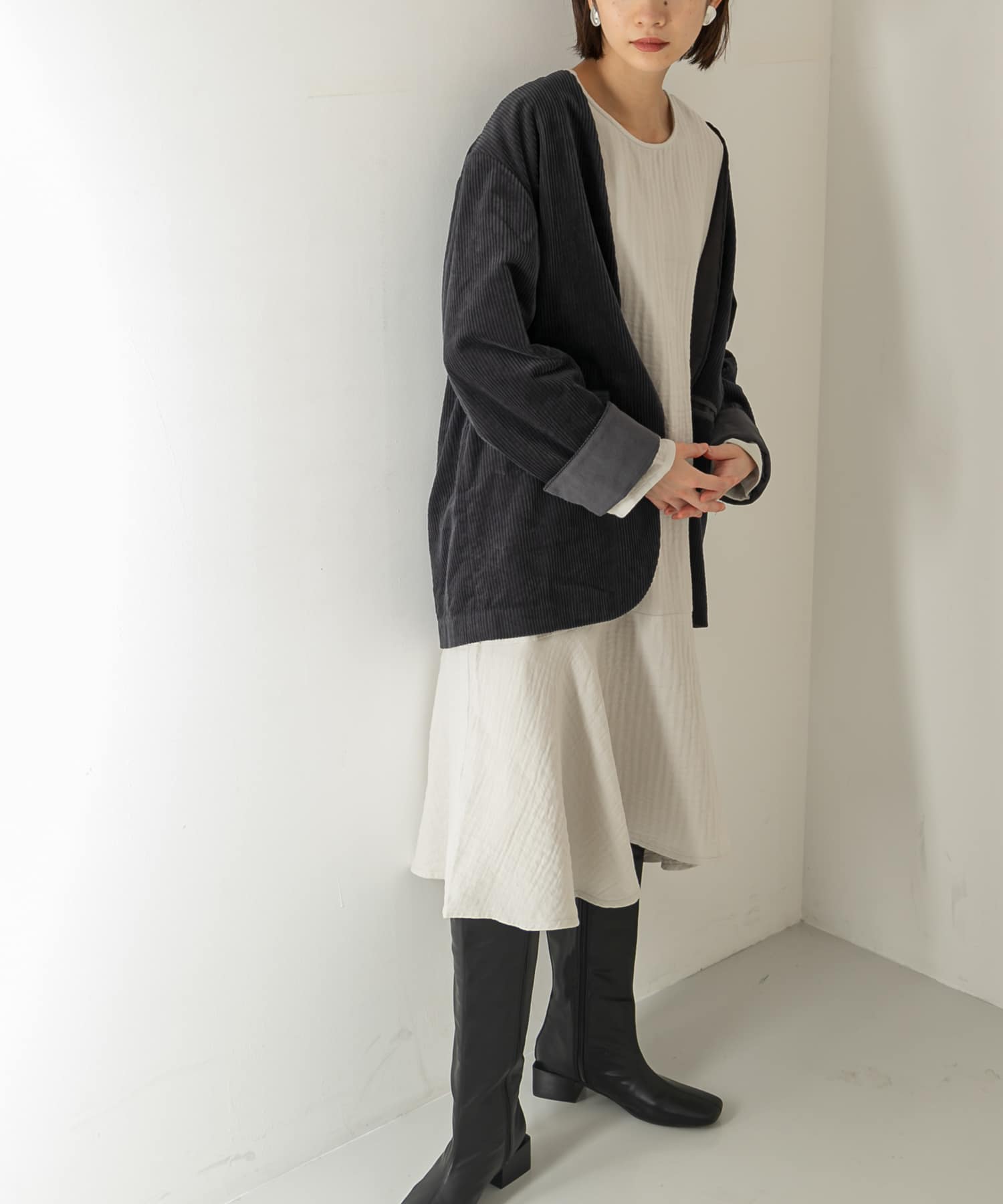 ガーゼペプラムワンピース GRAY one