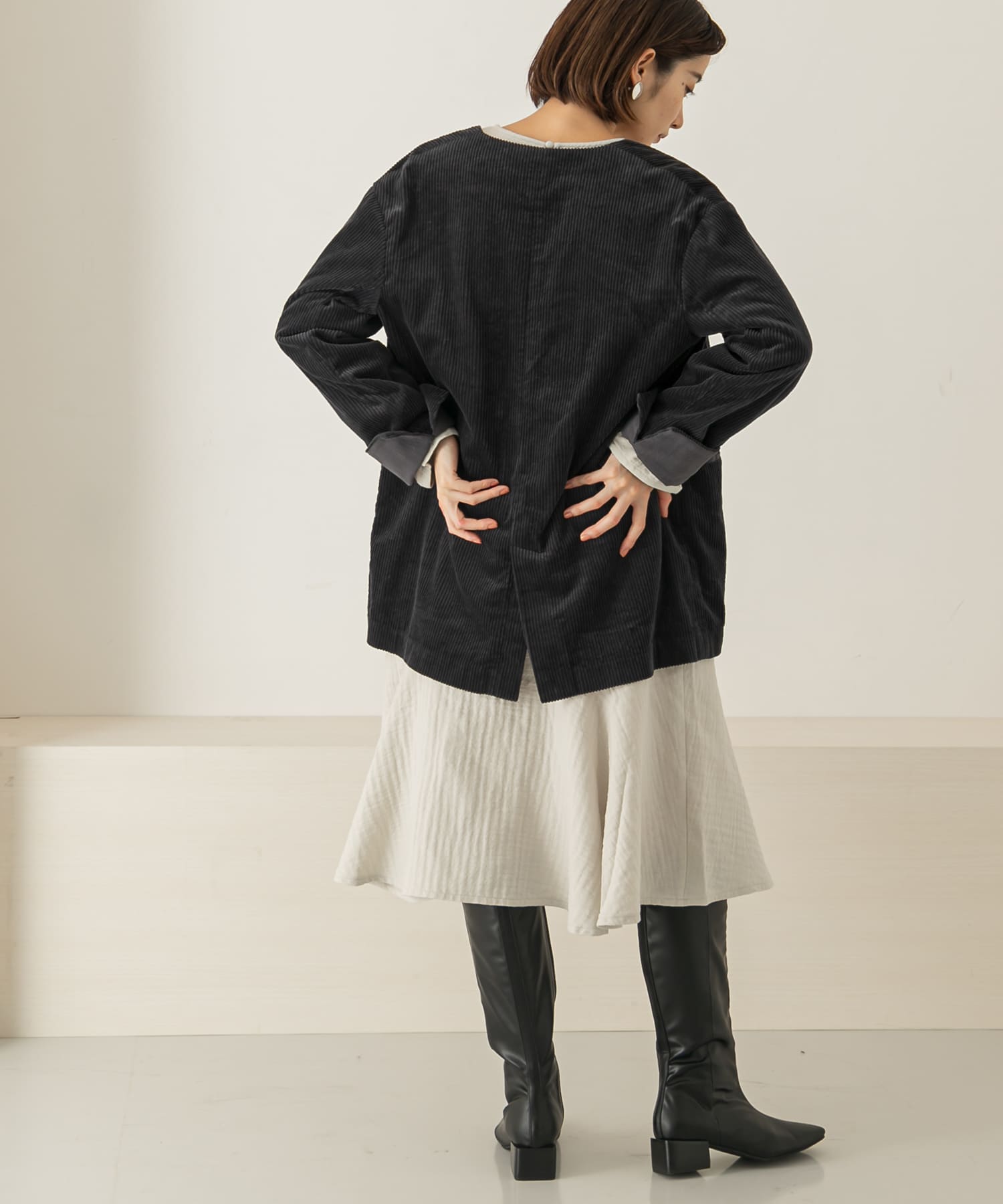 ガーゼペプラムワンピース GRAY one