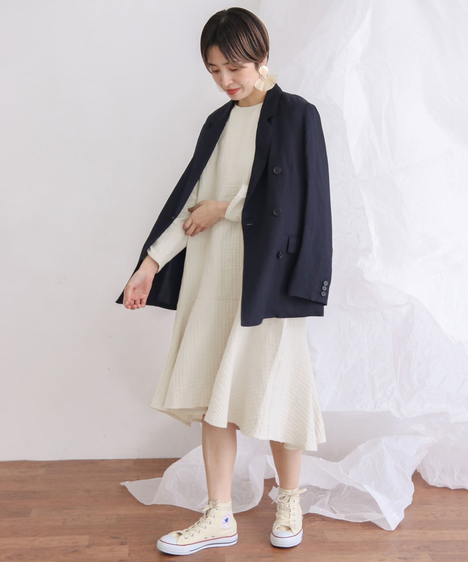 ガーゼペプラムワンピース GRAY one