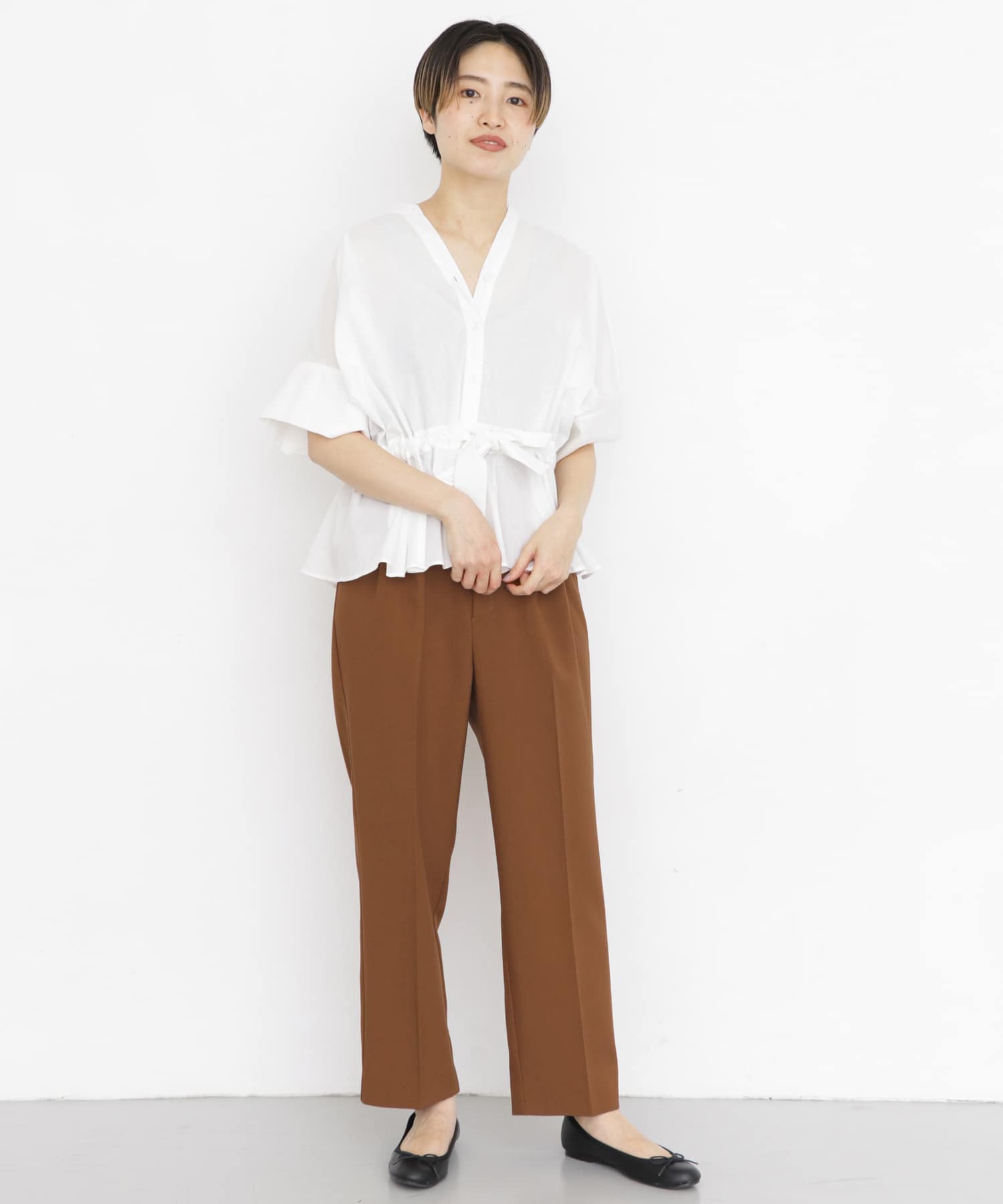 タックテーパードパンツ BROWN one