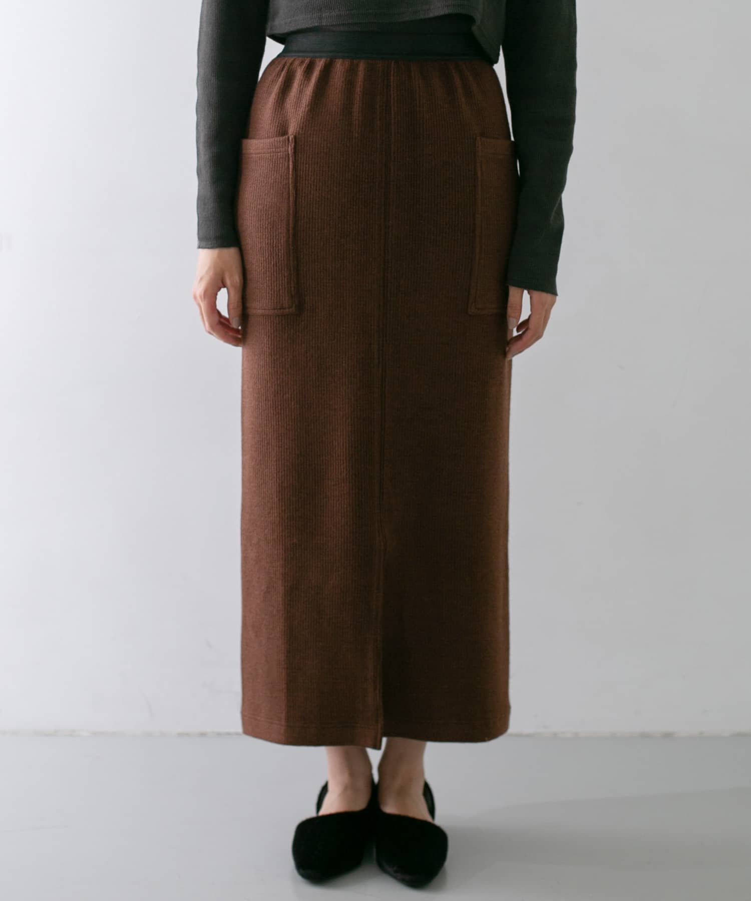サイドポケットリブタイトスカート BROWN one