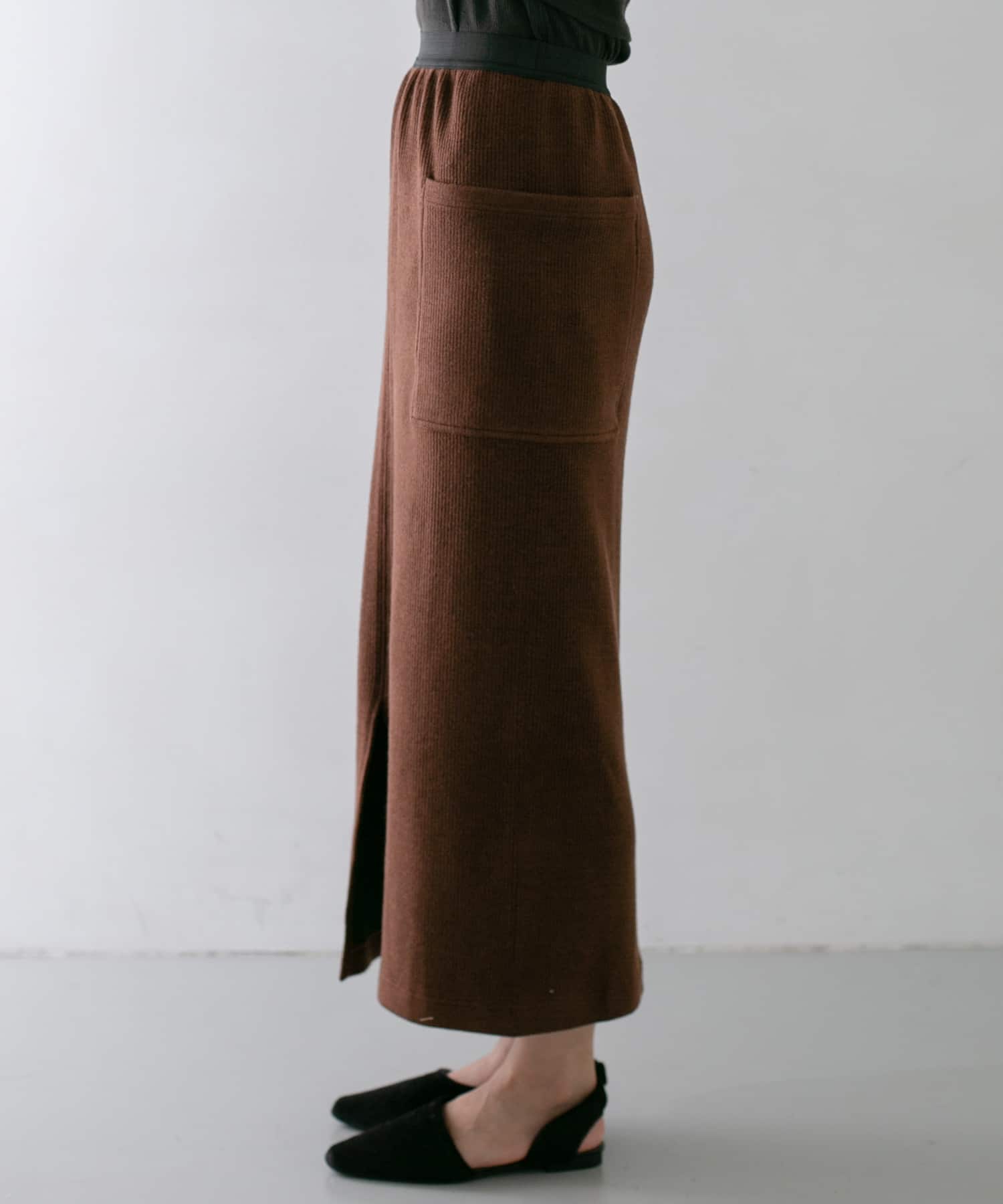 サイドポケットリブタイトスカート BROWN one