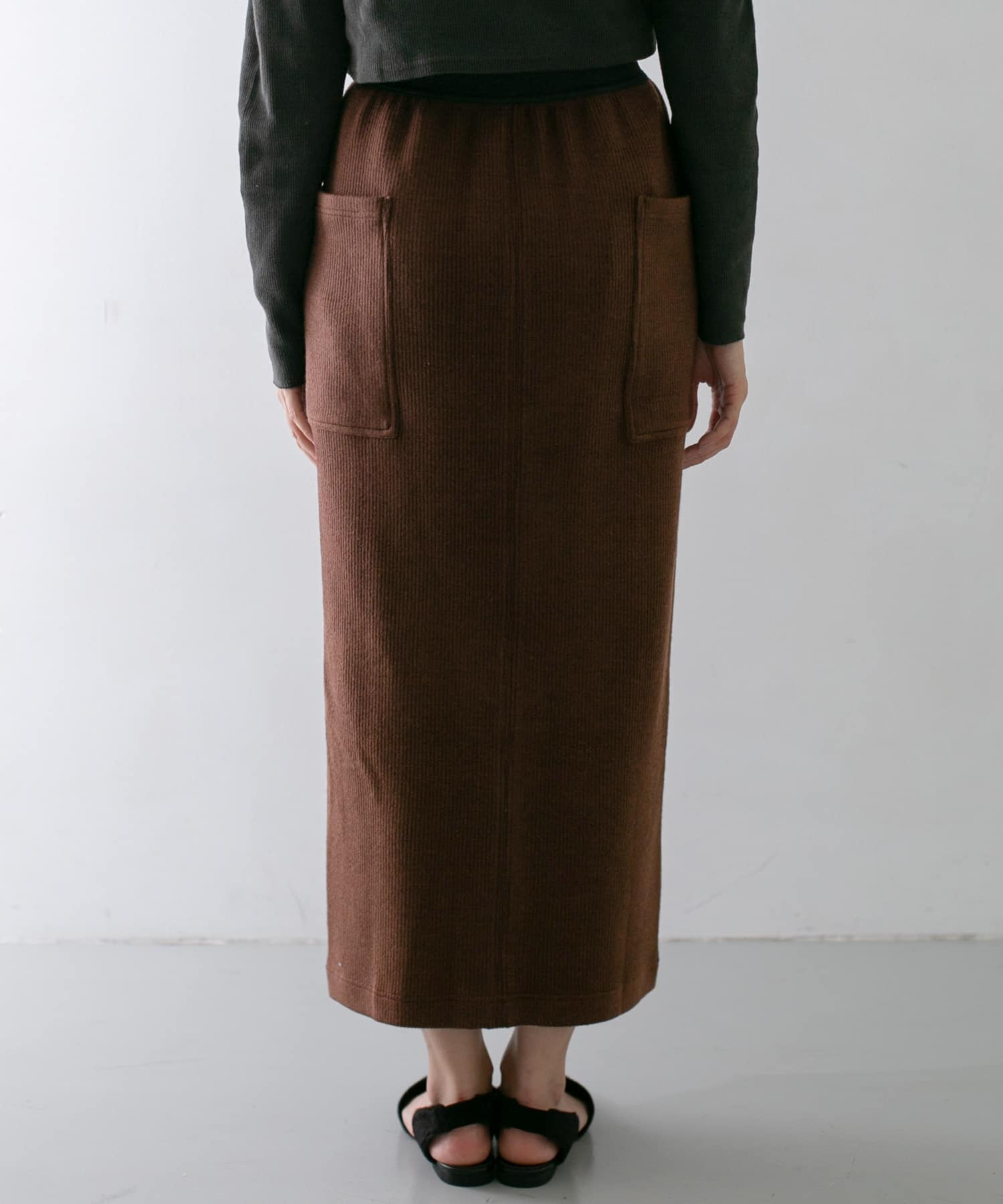 サイドポケットリブタイトスカート BROWN one