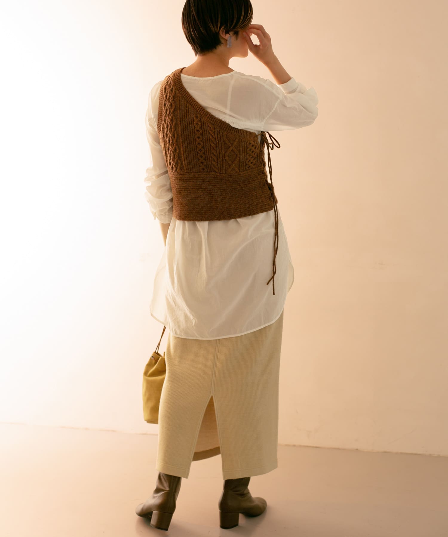 サイドポケットリブタイトスカート BEIGE one