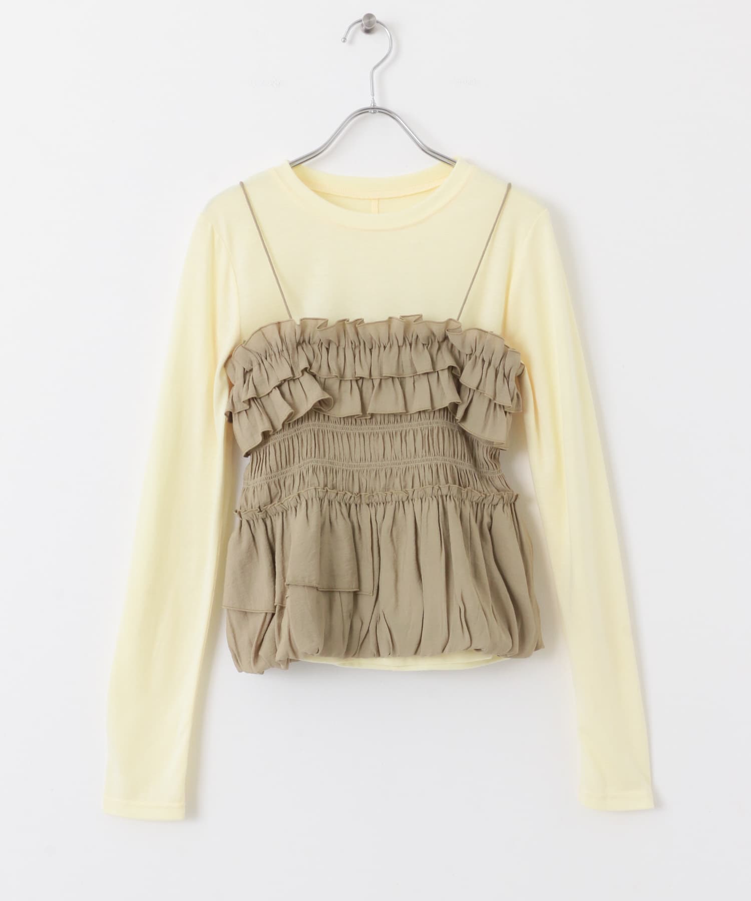シャーリングビスチェSETトップス YEL×BEIGE one