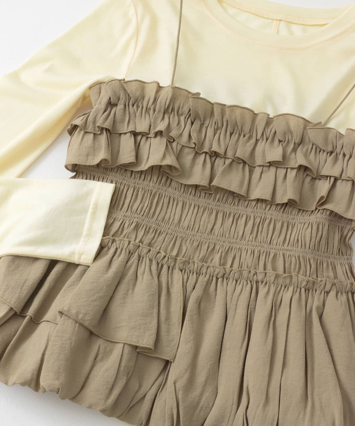 シャーリングビスチェSETトップス YEL×BEIGE one