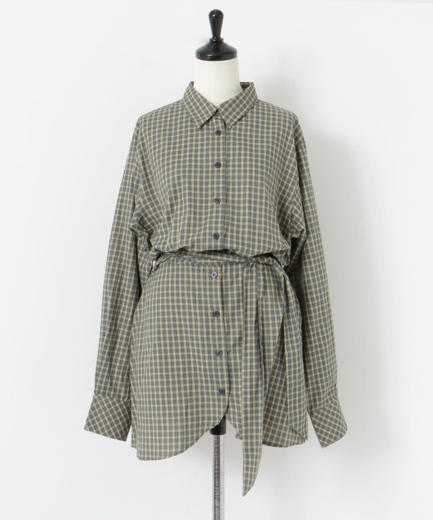 ウエストマークチェックシャツ BLUEGREEN one