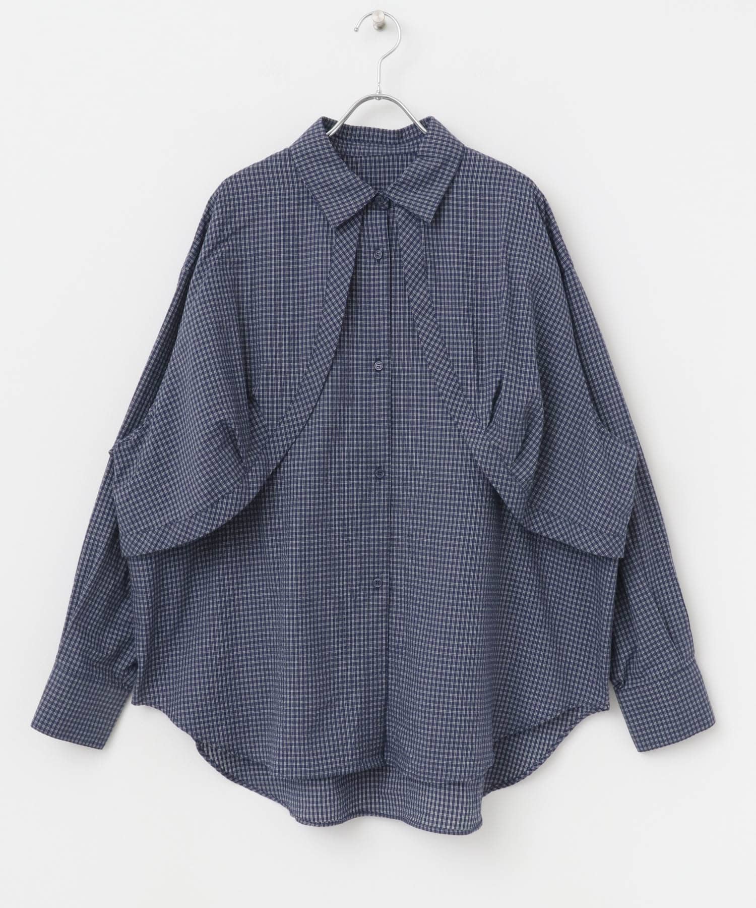 チェックレイヤードBIGシャツ NAVY one