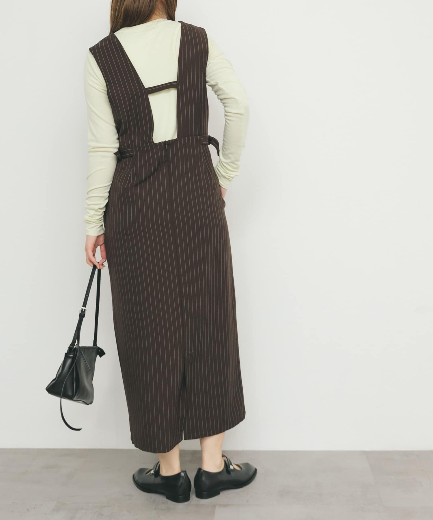 2サイズ展開』ピンストライプジャンパースカート(36 GRAY): ワンピース