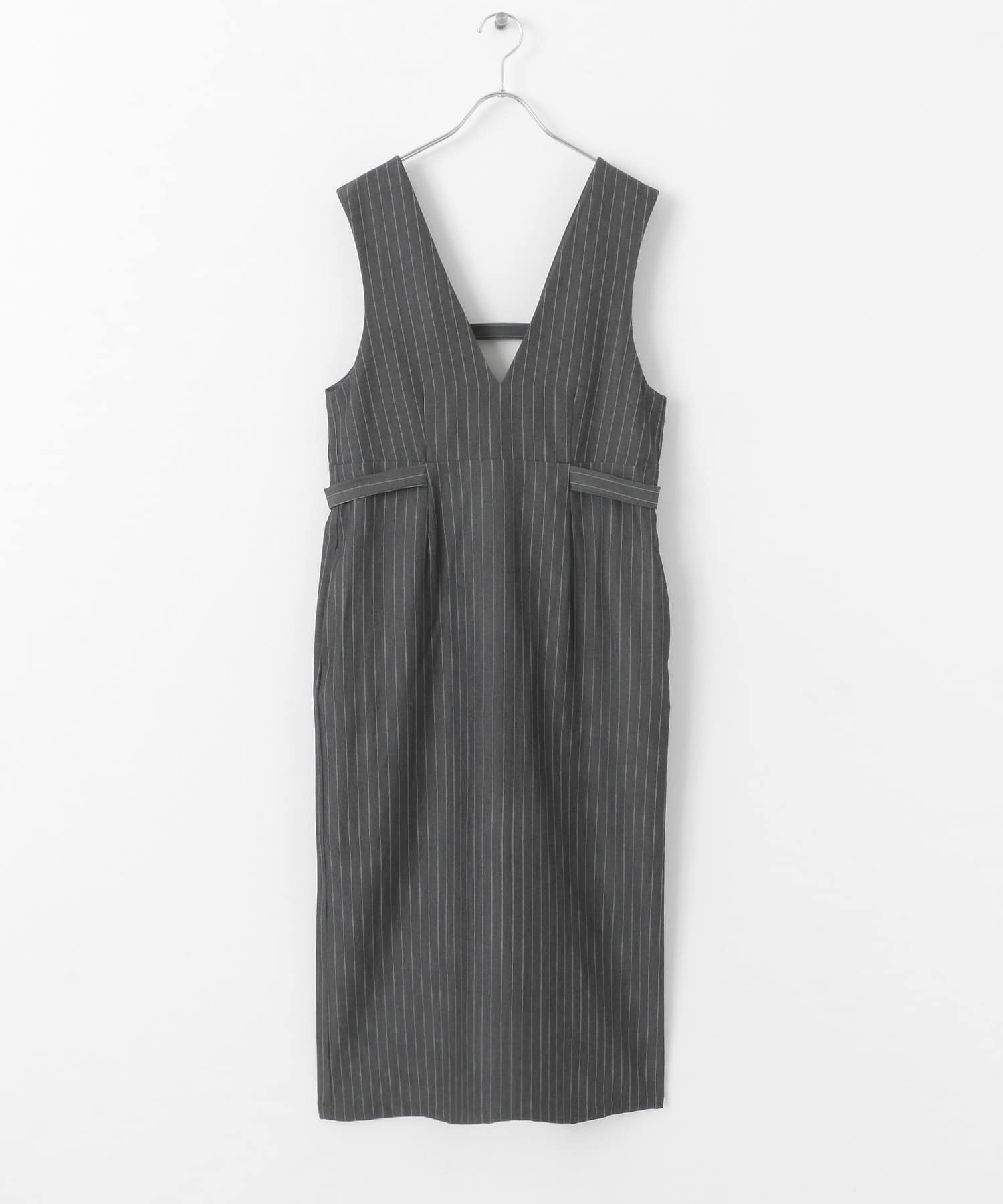 『2サイズ展開』ピンストライプジャンパースカート GRAY 36