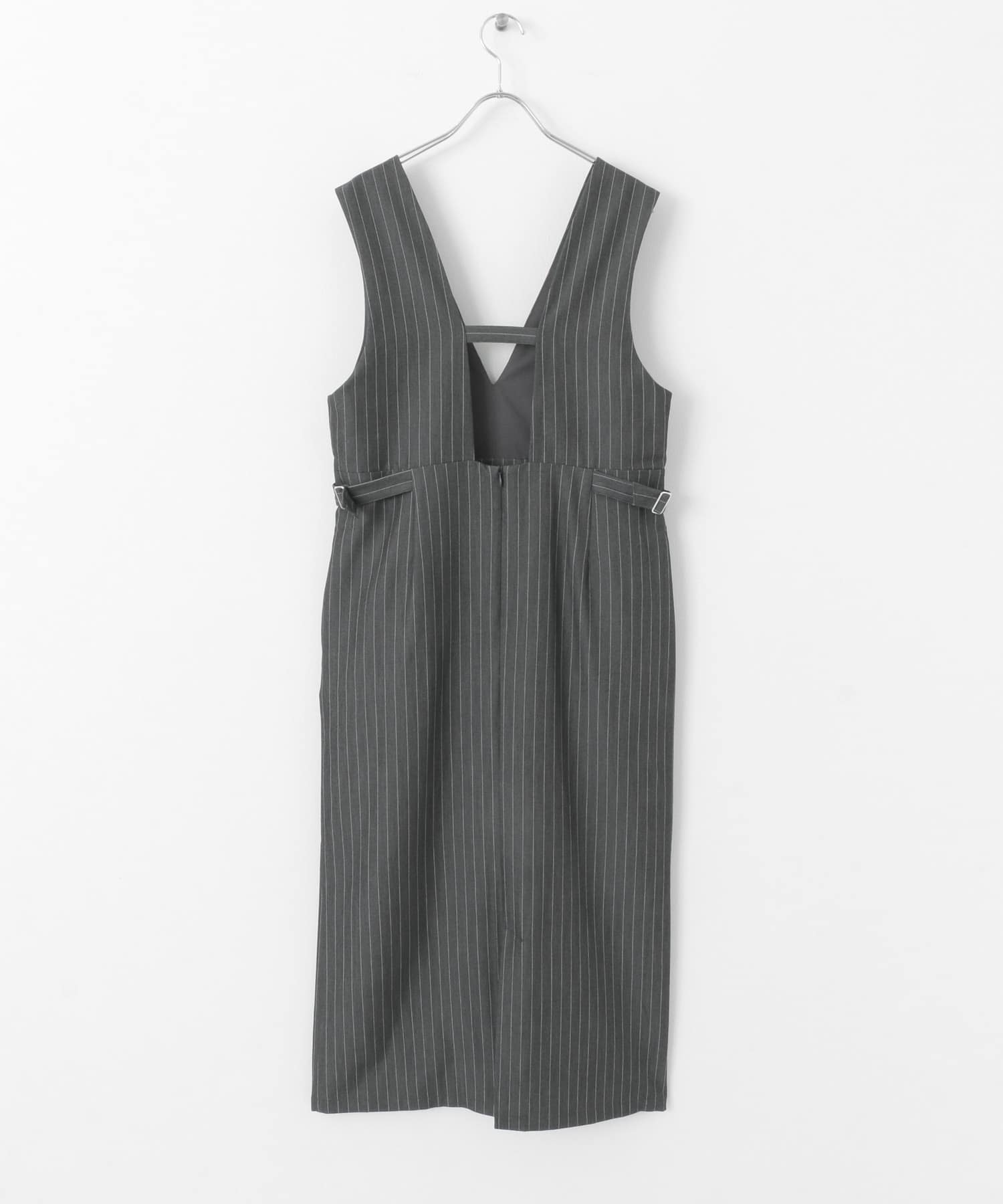 2サイズ展開』ピンストライプジャンパースカート(36 GRAY): ワンピース