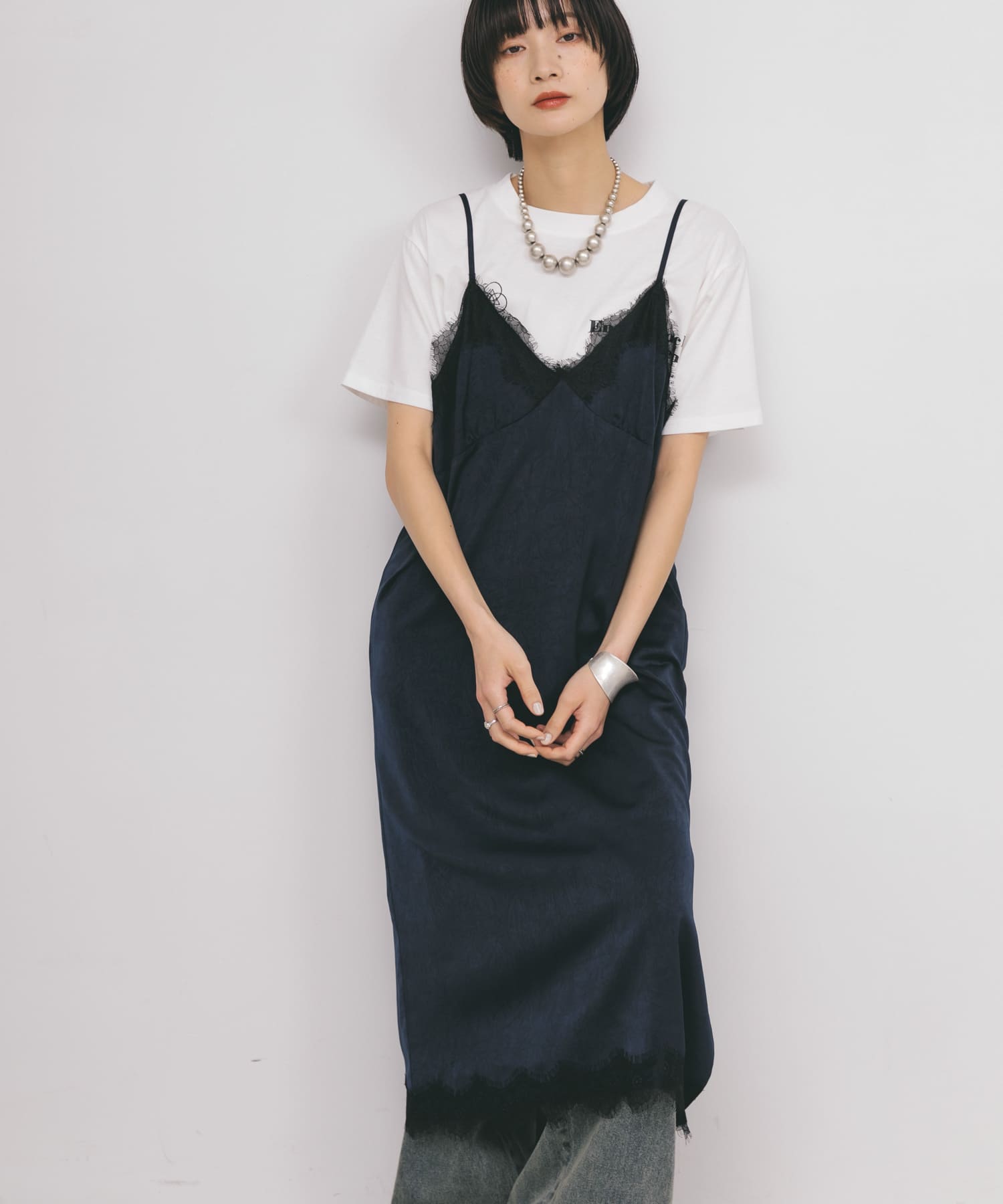 レーストリムキャミワンピース