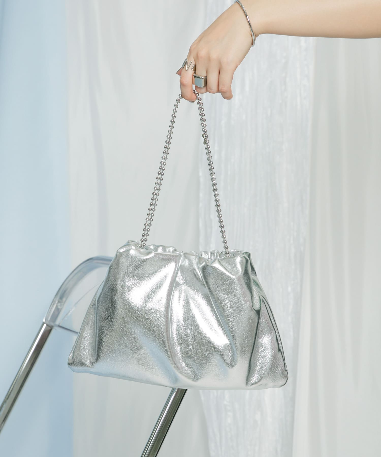 ボールチェーンギャザーBAG SILVER one