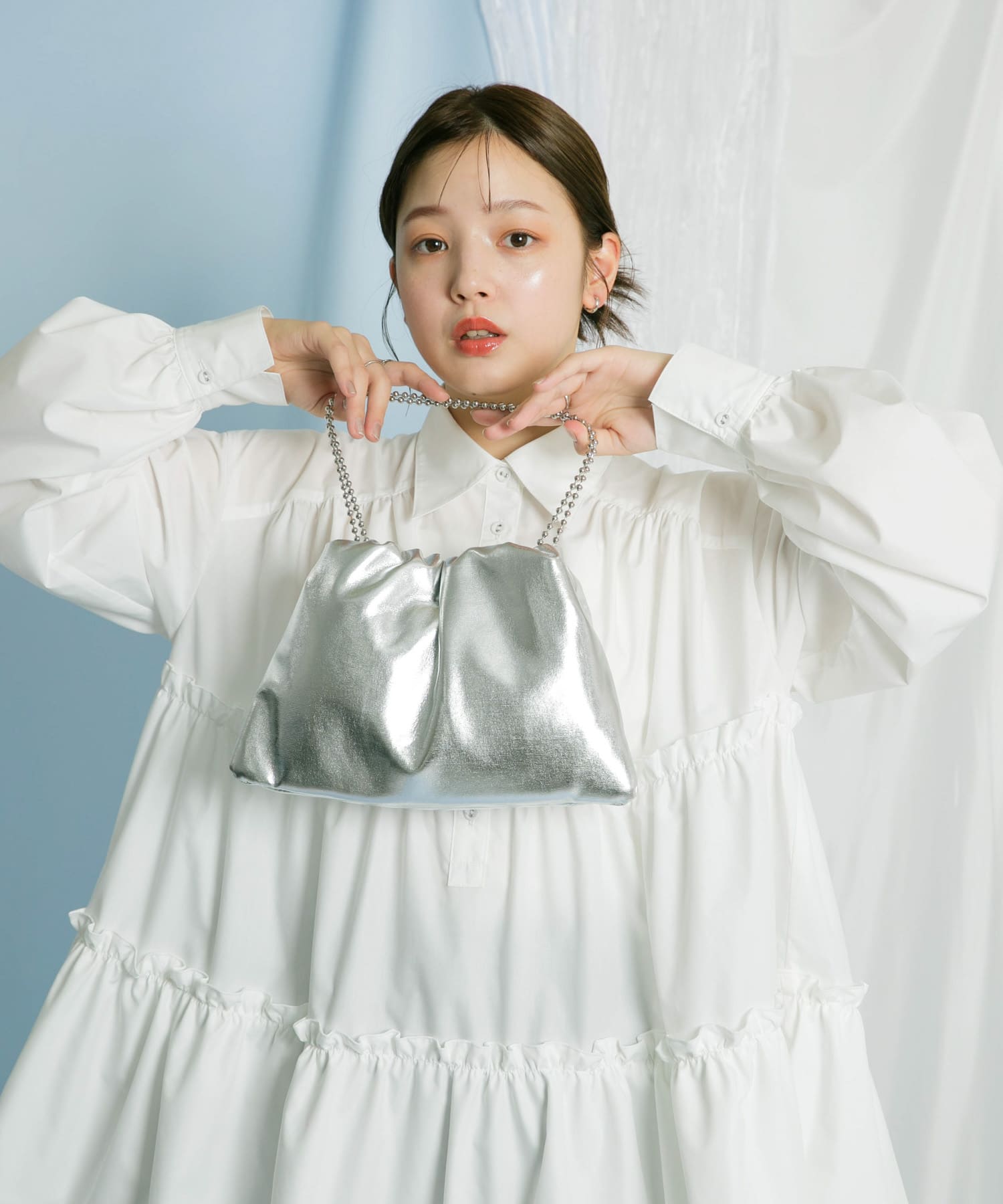 ボールチェーンギャザーBAG SILVER one