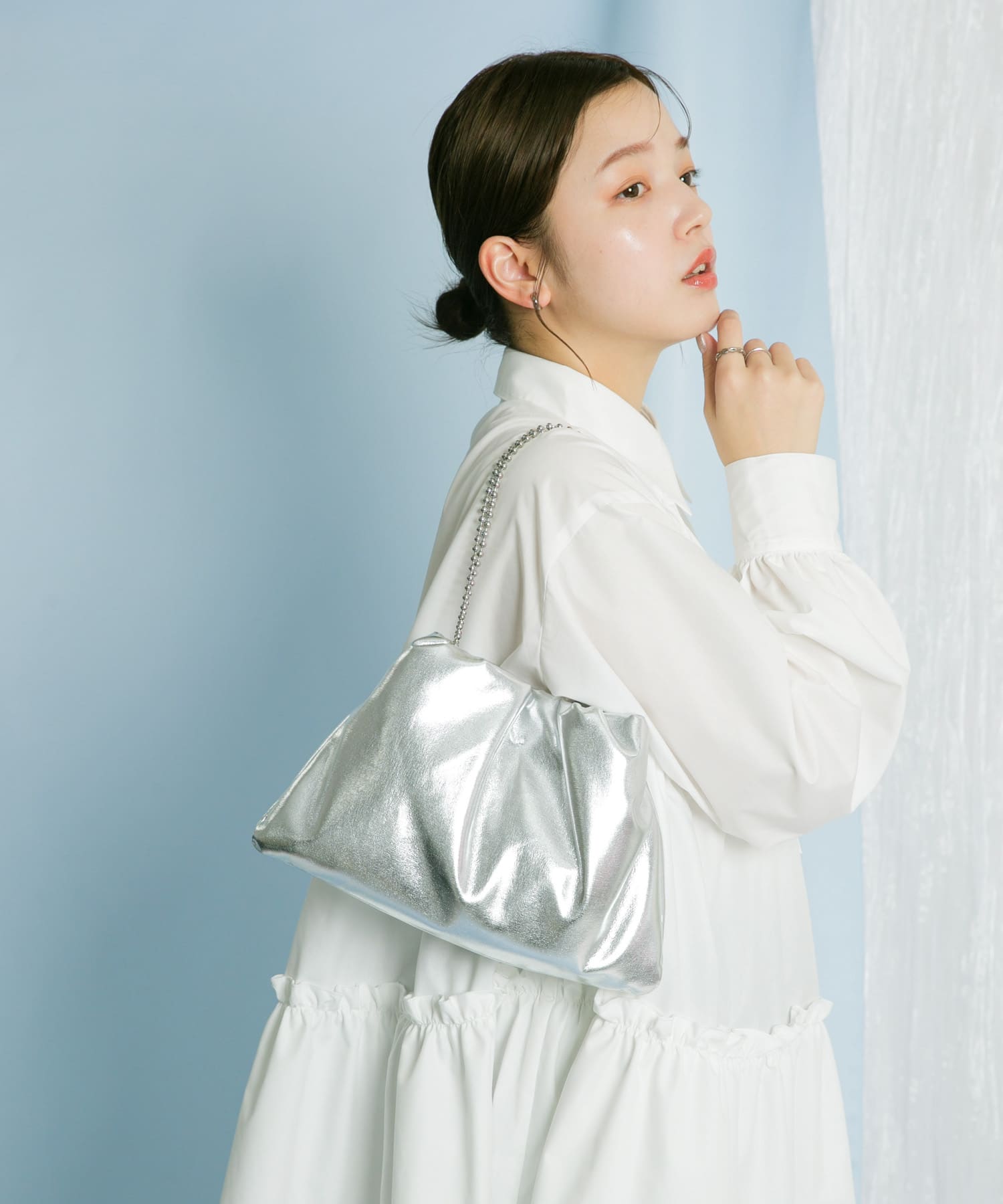 ボールチェーンギャザーBAG SILVER one