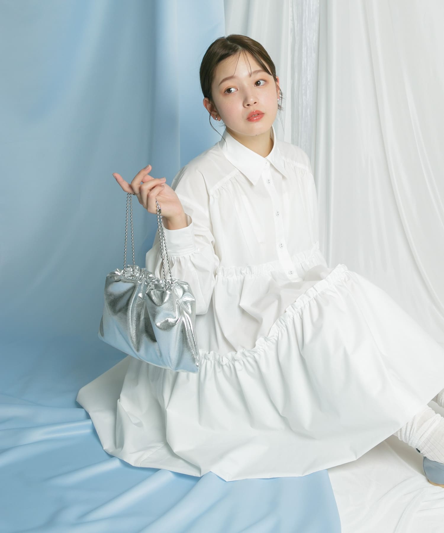 ボールチェーンギャザーBAG SILVER one