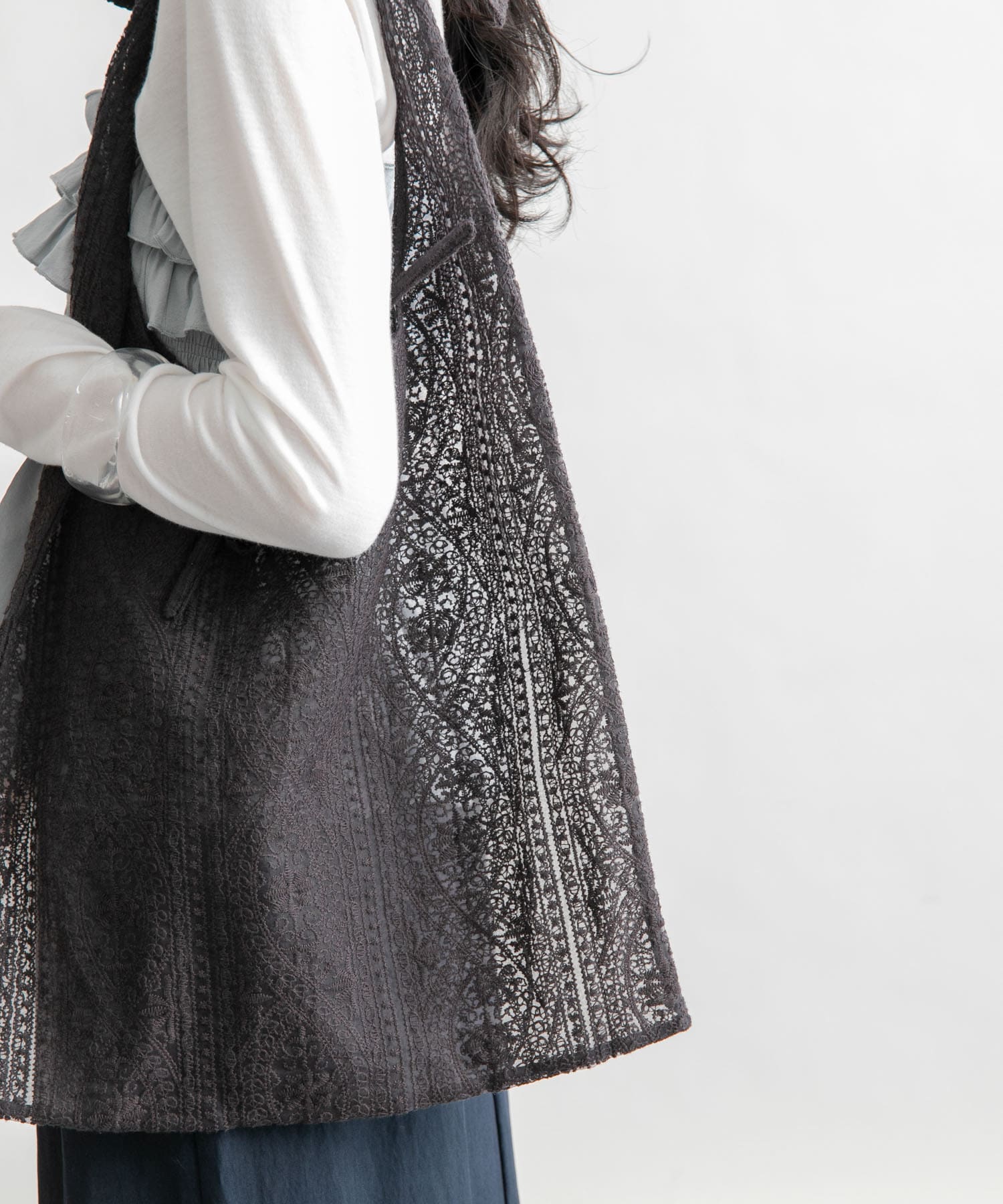 シアーエンブロイダリーBAG CHARCOAL one