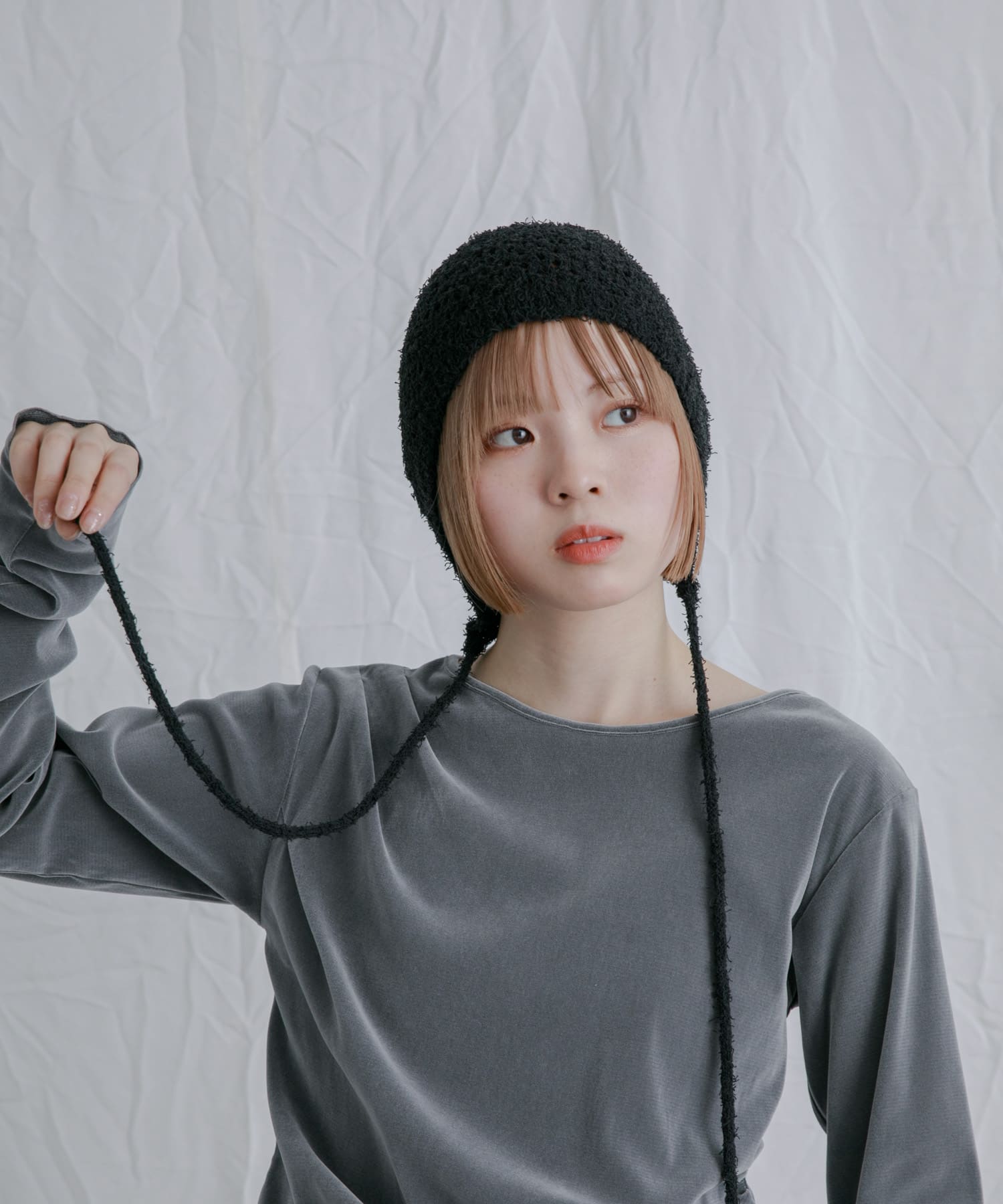 スプリングニットボンネット BLACK one