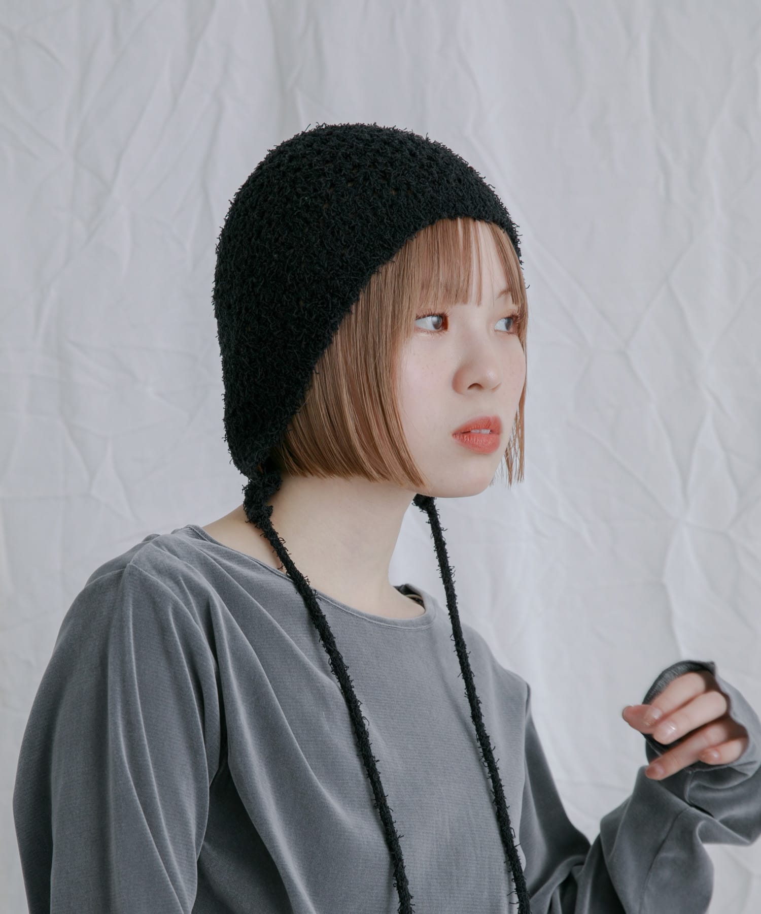 スプリングニットボンネット BLACK one