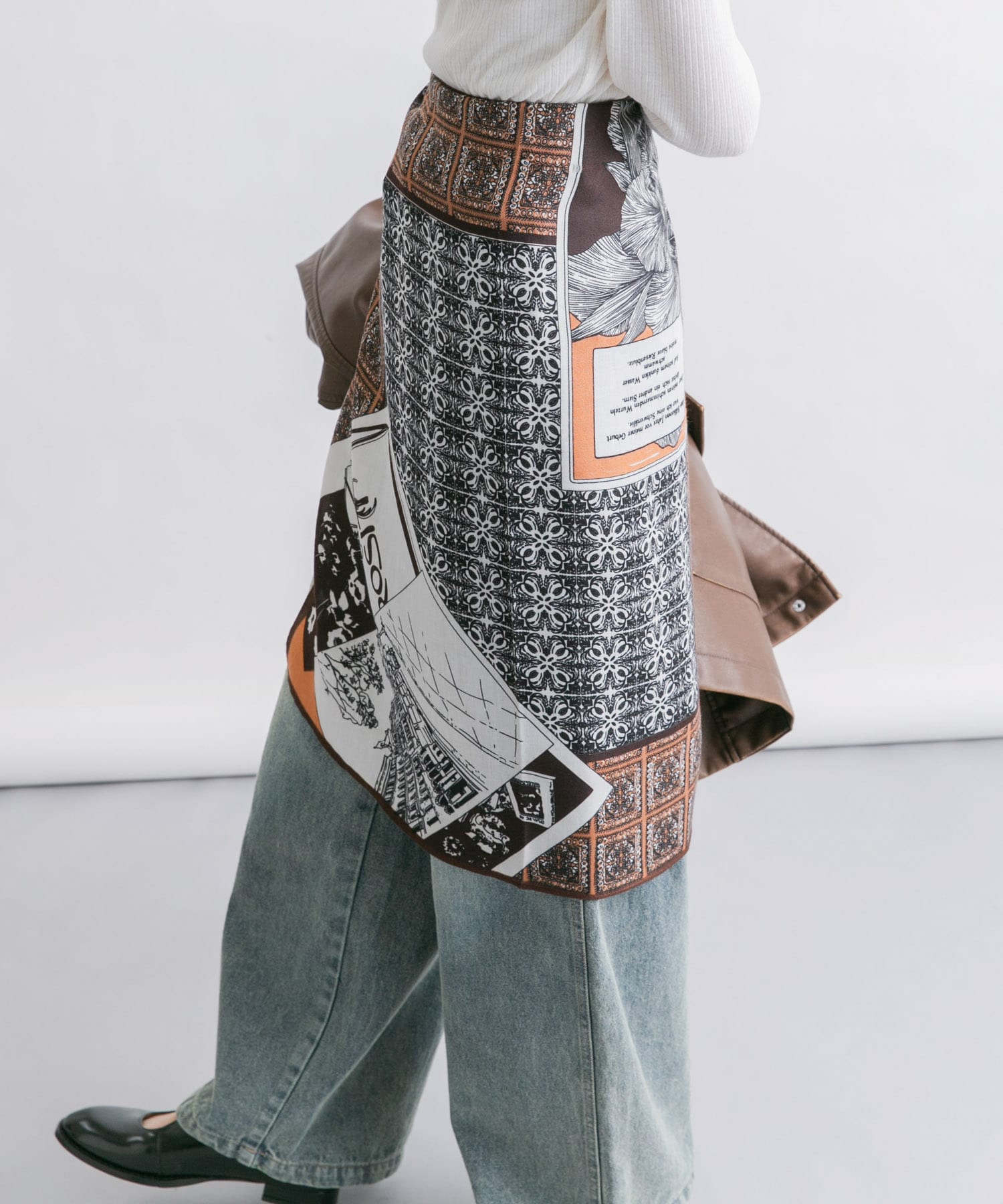 フラワープリントビッグスカーフ BROWN one
