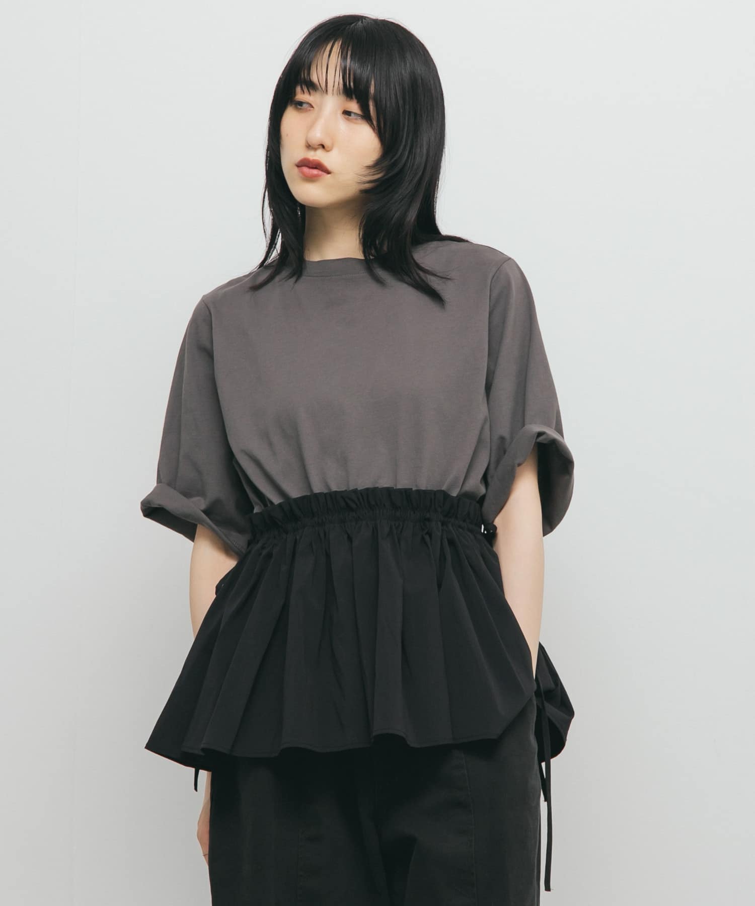 汗ジミ防止ペプラムドッキングTEE