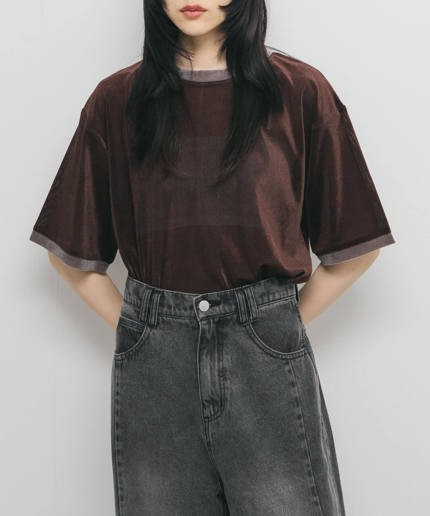 Meravel ベロアTee ブラウン Meravel ベロアTee ブラウン